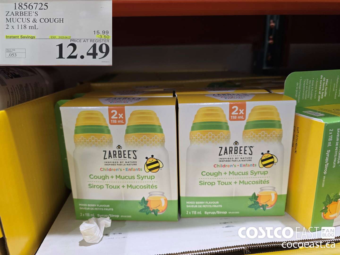 1856725 ZARBEE'S MUCUS & COUGH 2 X 118 ML ($3.50 INSTANT SAVINGS EXPIRES ON 2025-04-27) $12.49