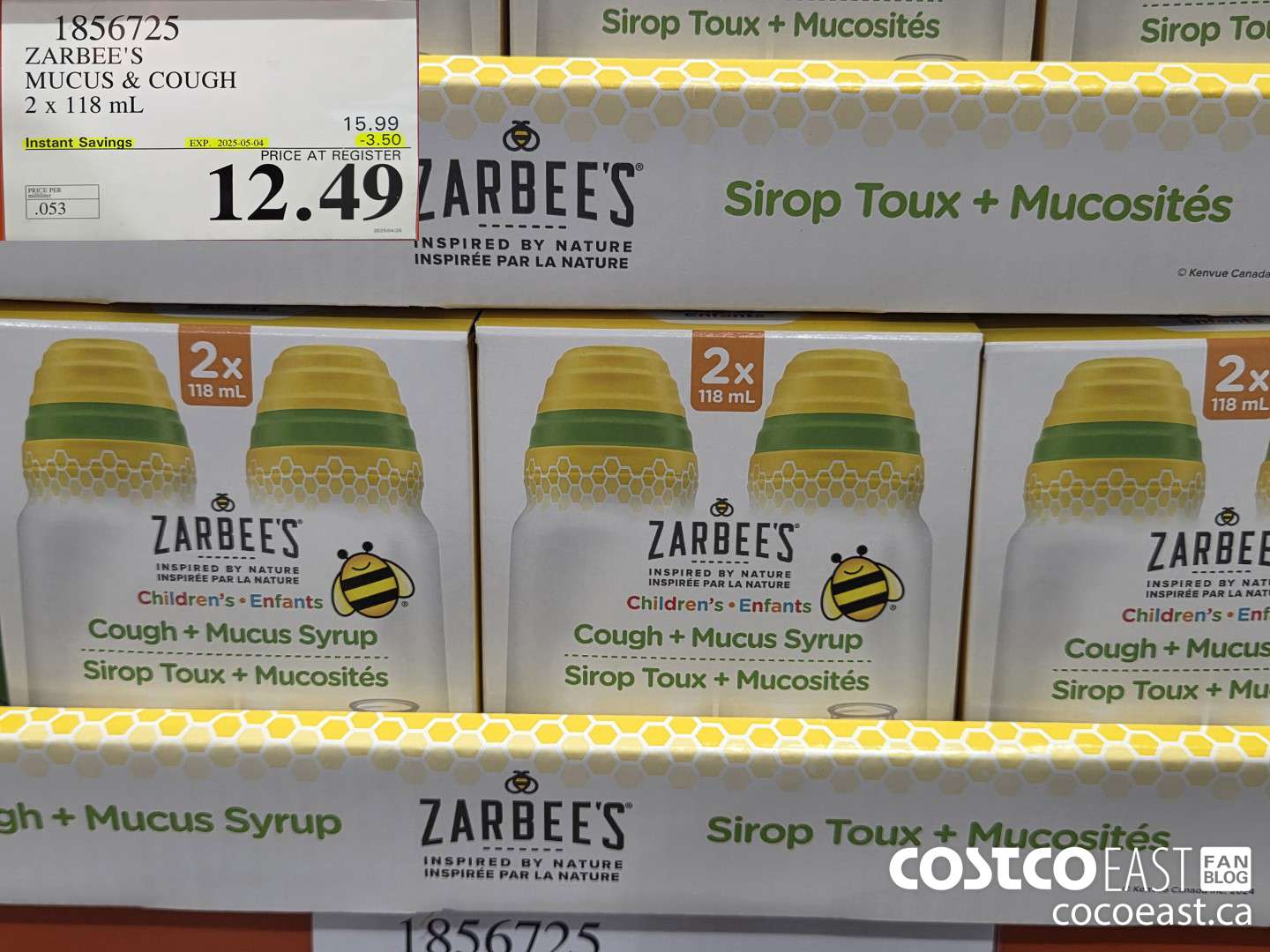1856725 ZARBEE'S MUCUS & COUGH 2 X 118 ML ($3.50 INSTANT SAVINGS EXPIRES ON 2025-05-04) $12.49