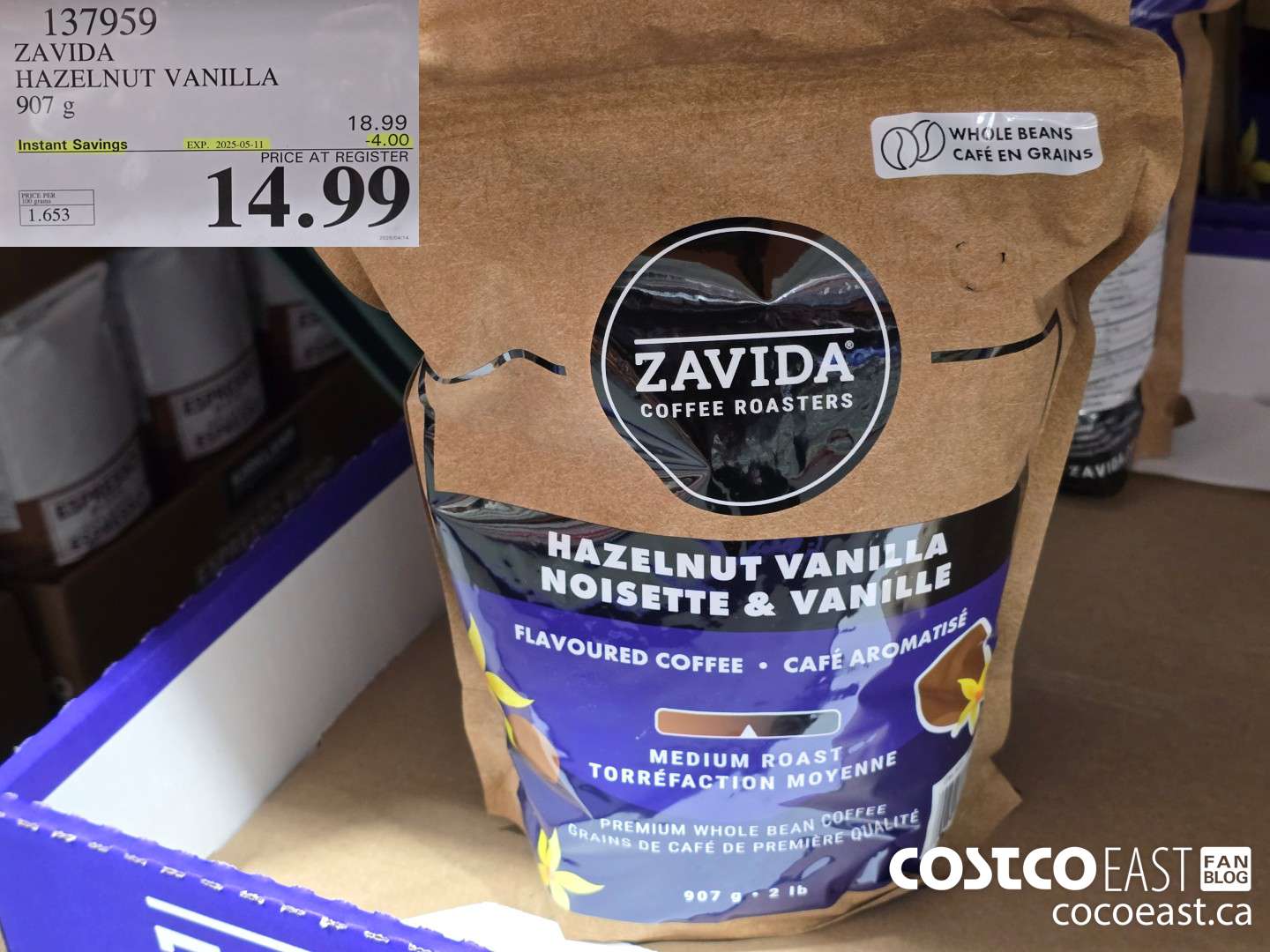 137959 ZAVIDA HAZELNUT VANILLA 907G ($4.00 INSTANT SAVINGS EXPIRES ON 2025-05-11) $14.99