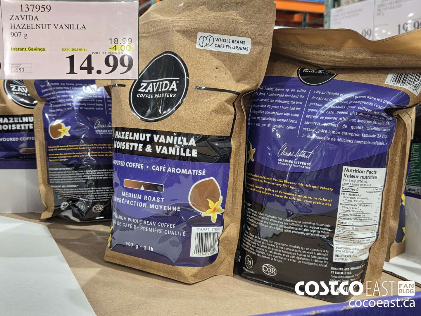 137959 ZAVIDA HAZELNUT VANILLA 907G ($4.00 INSTANT SAVINGS EXPIRES ON 2025-05-11) $14.99