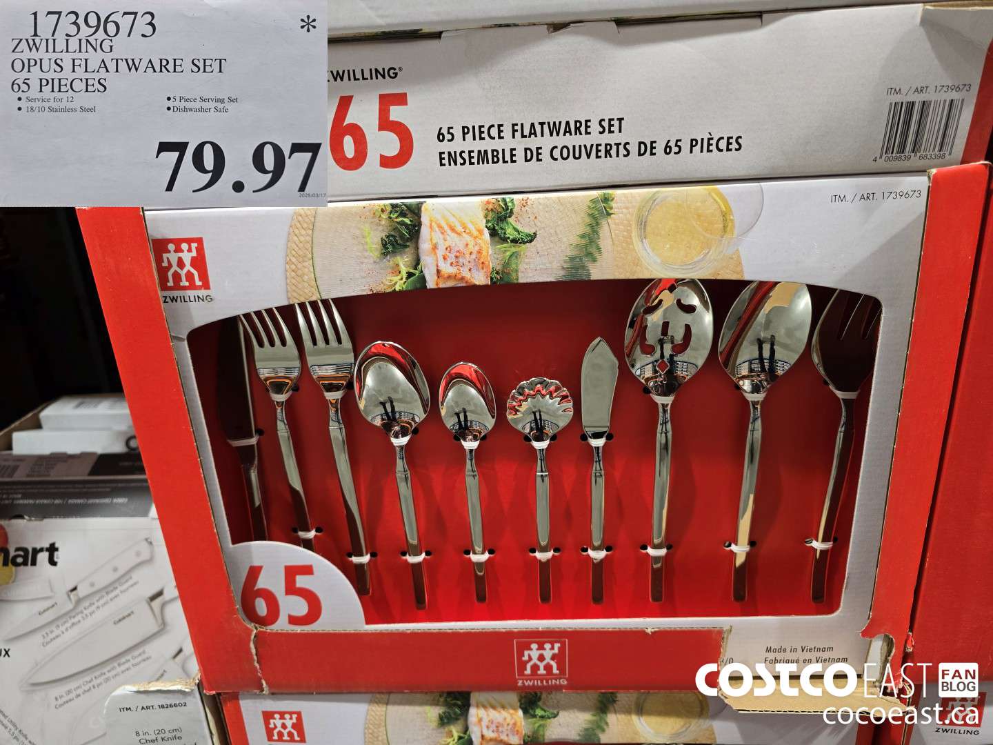 1739673 ZWILLING OPUS FLATWARE SET 65 PIECES $79.97