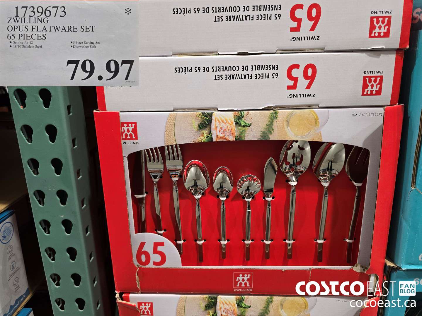 1739673 ZWILLING OPUS FLATWARE SET 65 PIECES $79.97