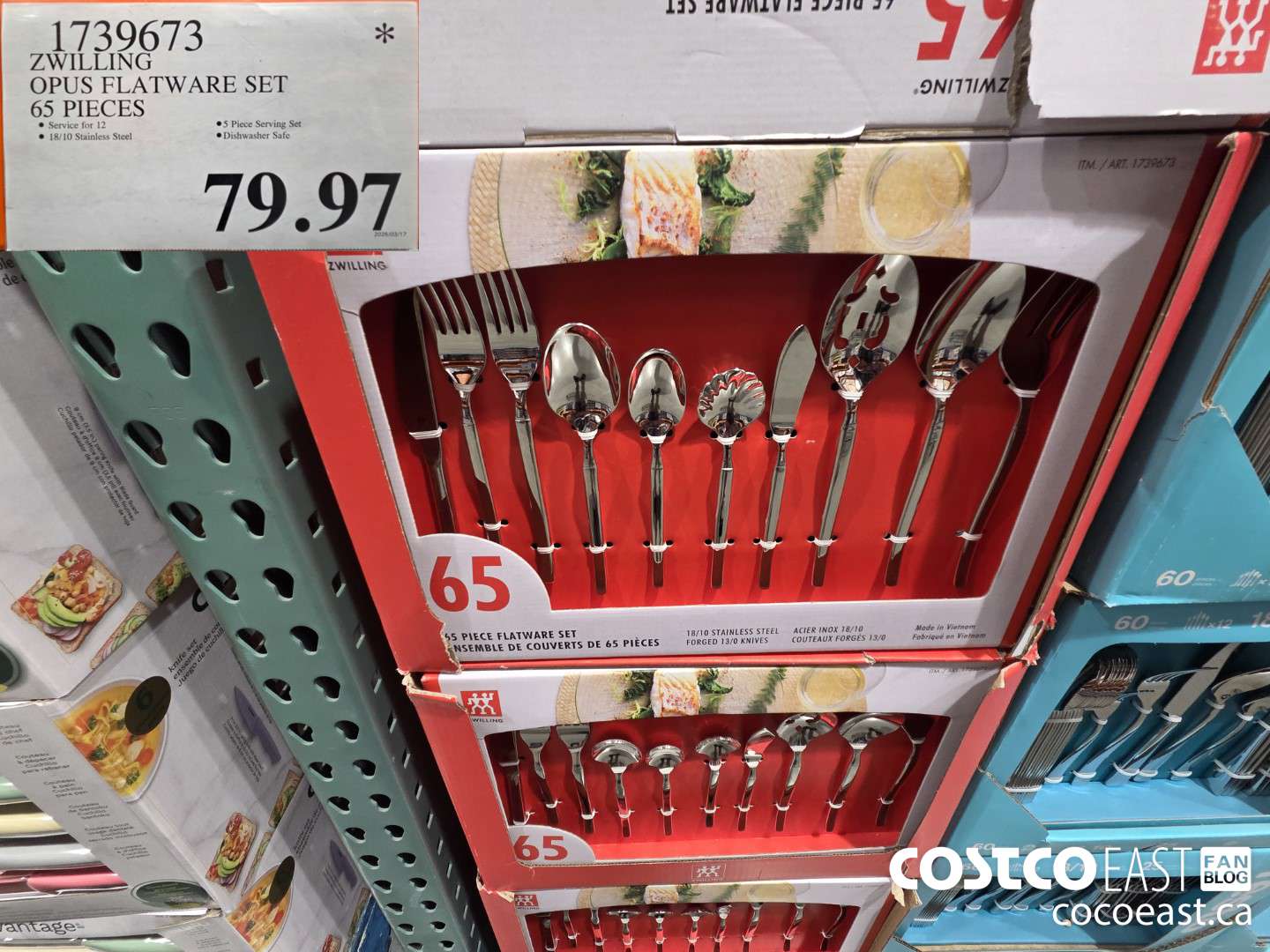 1739673 ZWILLING OPUS FLATWARE SET 65 PIECES $79.97