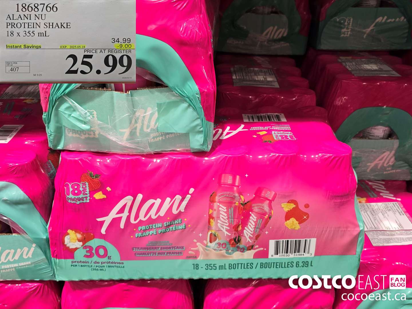 1868766 ALANI NU PROTEIN SHAKE 18 X 355 ML ($9.00 INSTANT SAVINGS EXPIRES ON 2025-05-18) $25.99