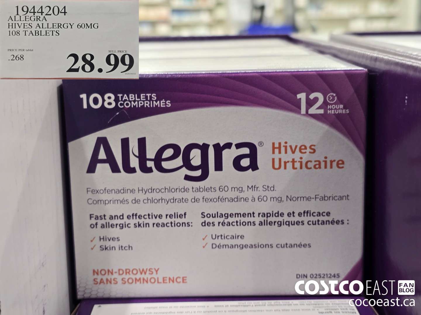 1944204 ALLEGRA HIVES ALLERGY 60MG 108 TABLETS $28.99