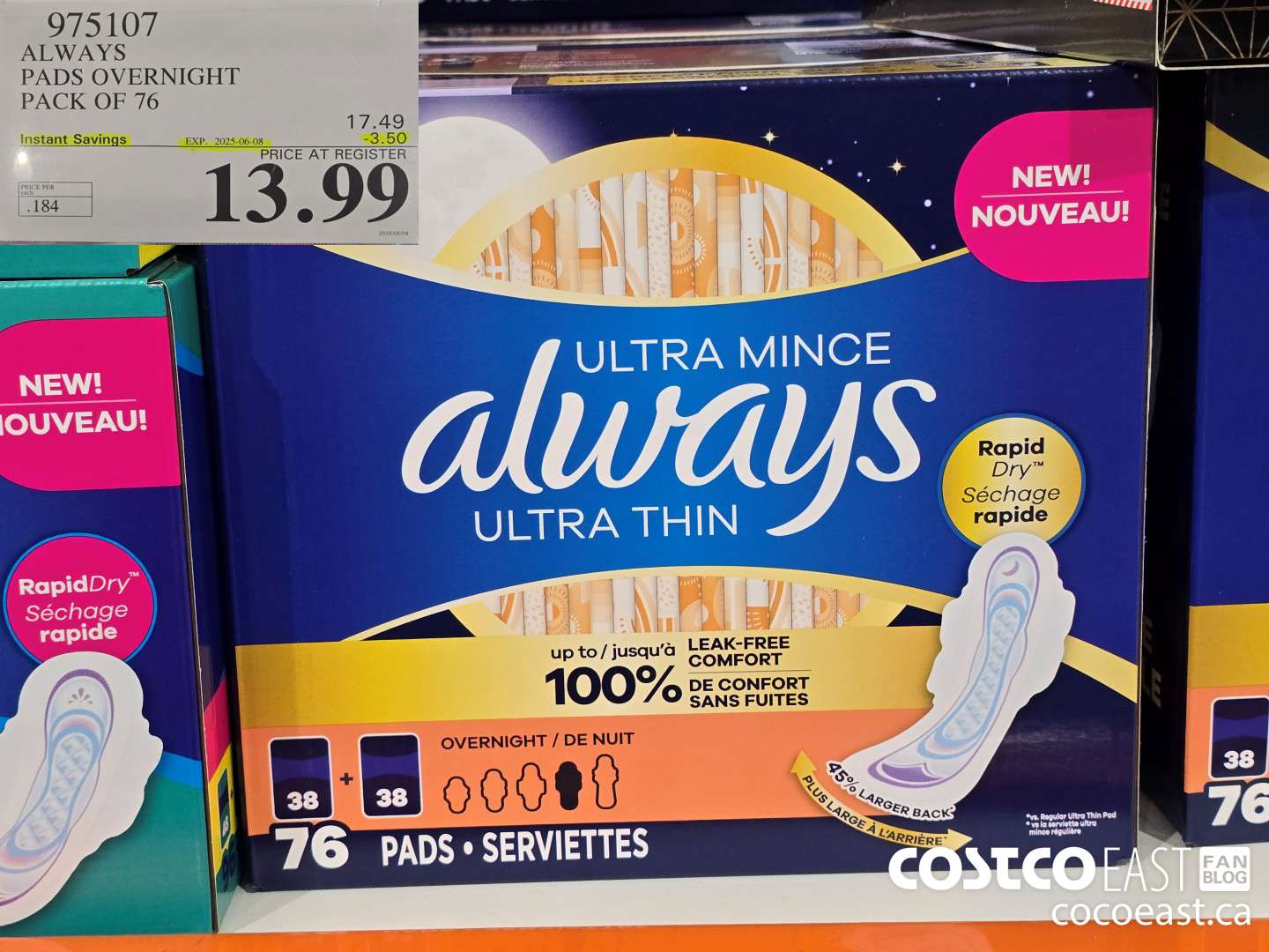 975107 ALWAYS PADS OVERNIGHT PACK OF 76 ($3.50 INSTANT SAVINGS EXPIRES ON 2025-06-08) $13.99