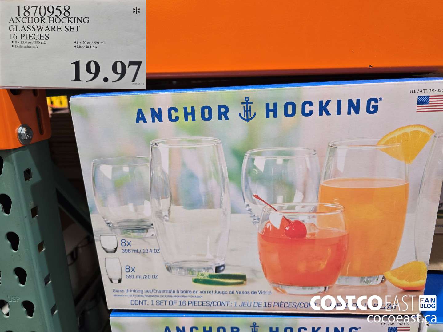 1870958 ANCHOR HOCKING GLASSWARE SET 16 PIECES $19.97