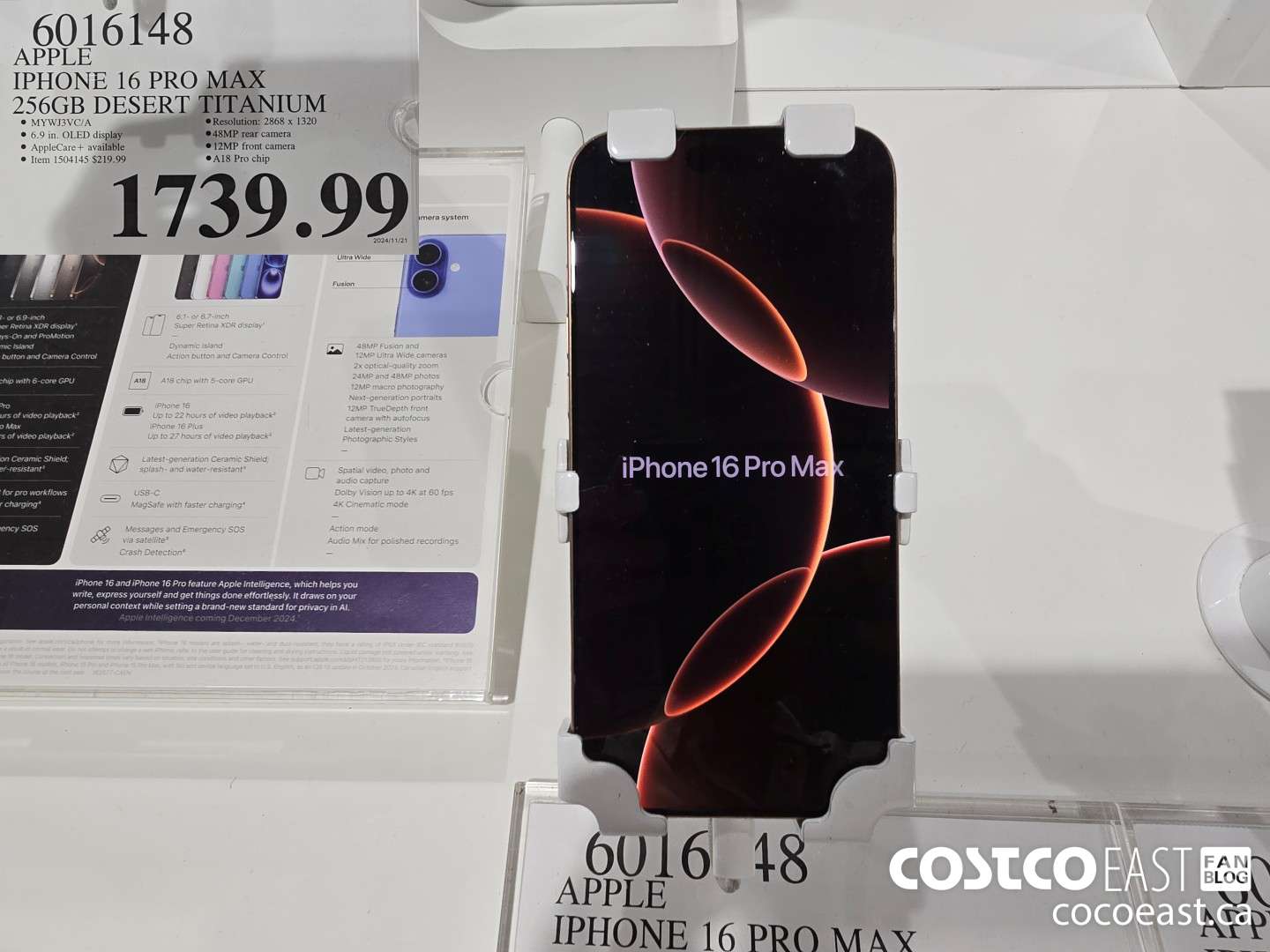 6016148 APPLE IPHONE 16 PRO MAX 256 GB DESERT TITANIUM $1739.99