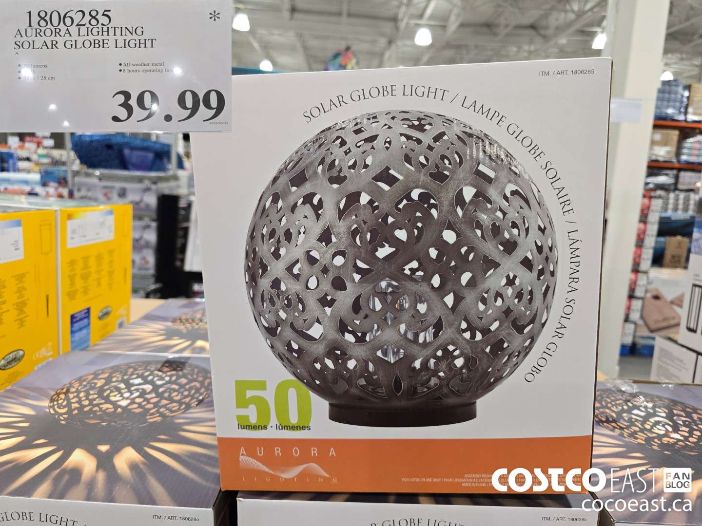 1806285 AURORA LIGHTING SOLAR GLOBE LIGHT $39.99