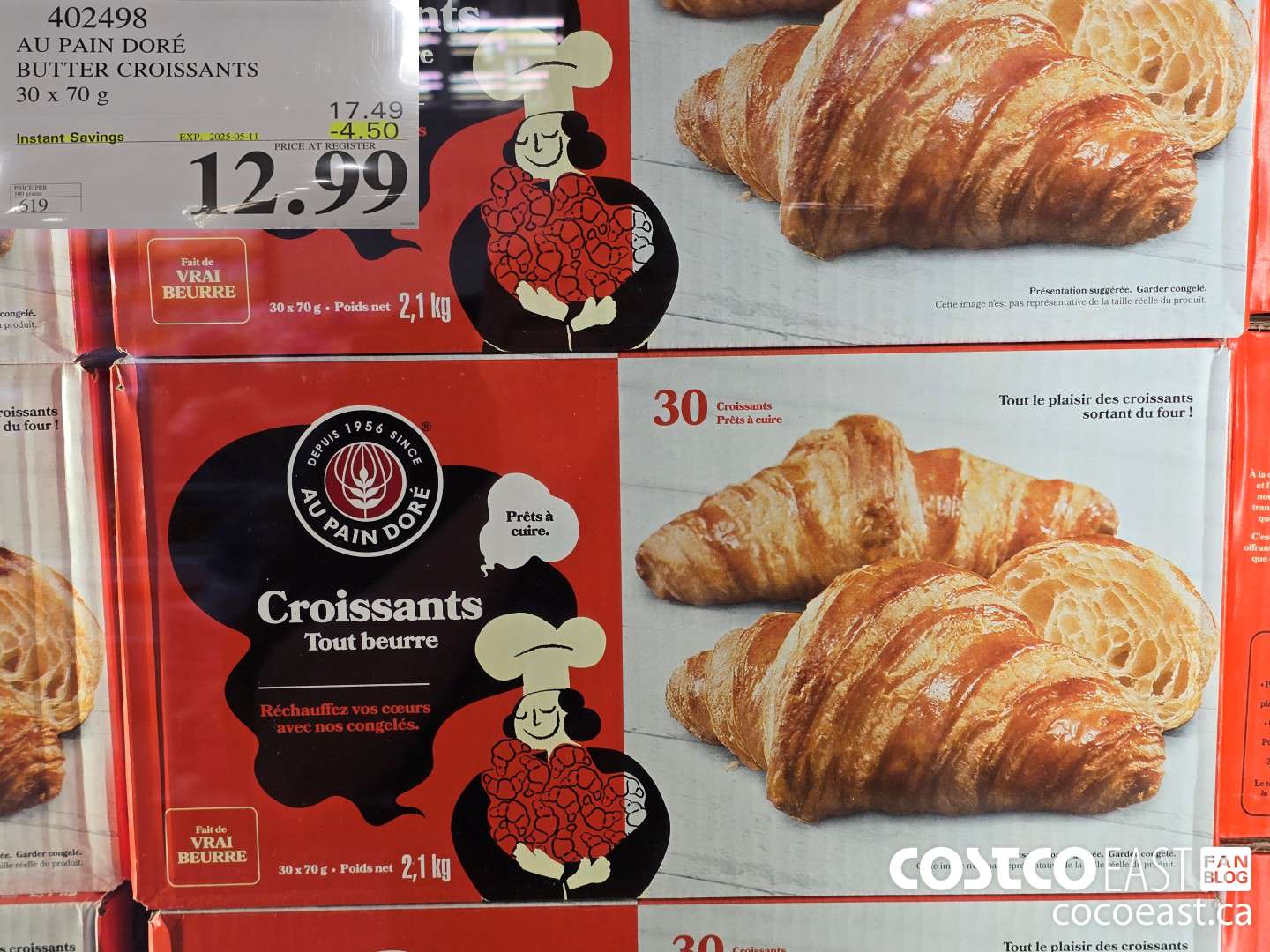 402498 AU PAIN DORE BUTTER CROISSANTS 30 X 70 G ($4.50 INSTANT SAVINGS EXPIRES ON 2025-05-11) $12.99