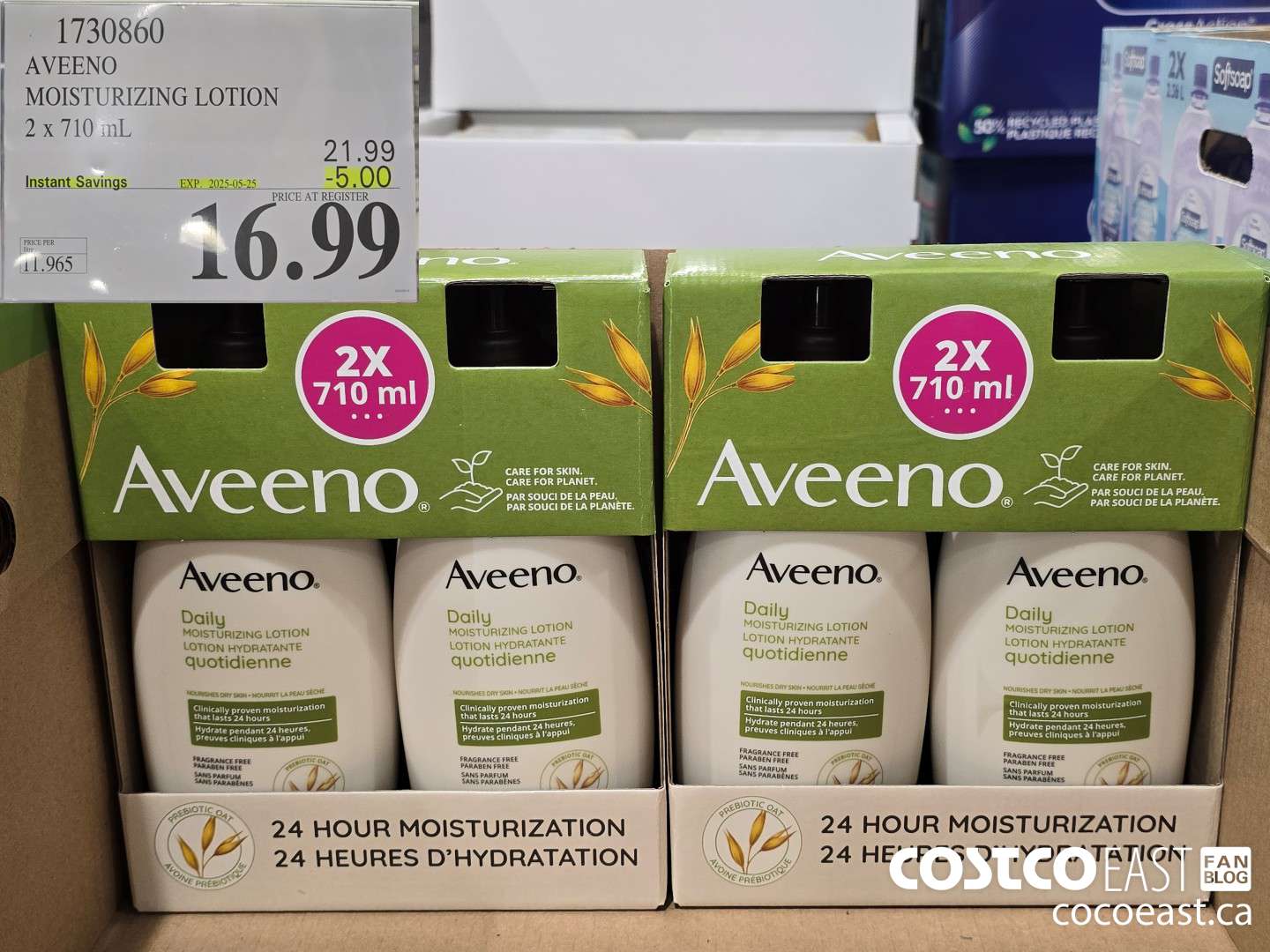 1730860 AVEENO MOISTURIZING LOTION 2 X 710 ML ($5.00 INSTANT SAVINGS EXPIRES ON 2025-05-25) $16.99