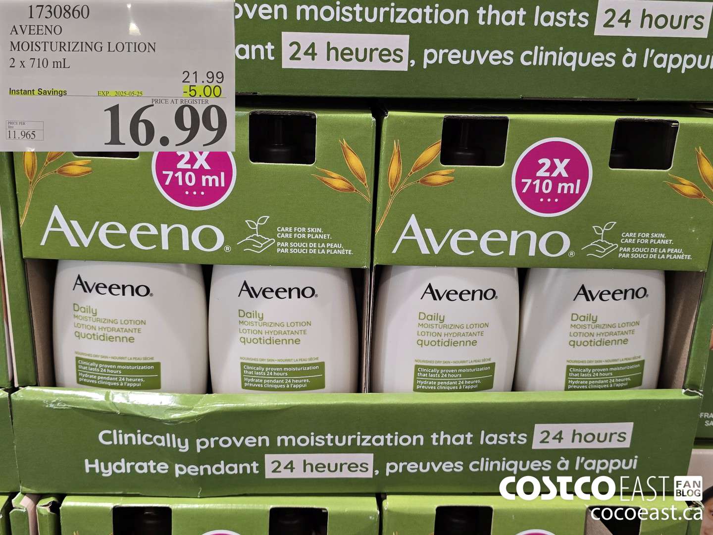 1730860 AVEENO MOISTURIZING LOTION 2 X 710 ML ($5.00 INSTANT SAVINGS EXPIRES ON 2025-05-25) $16.99