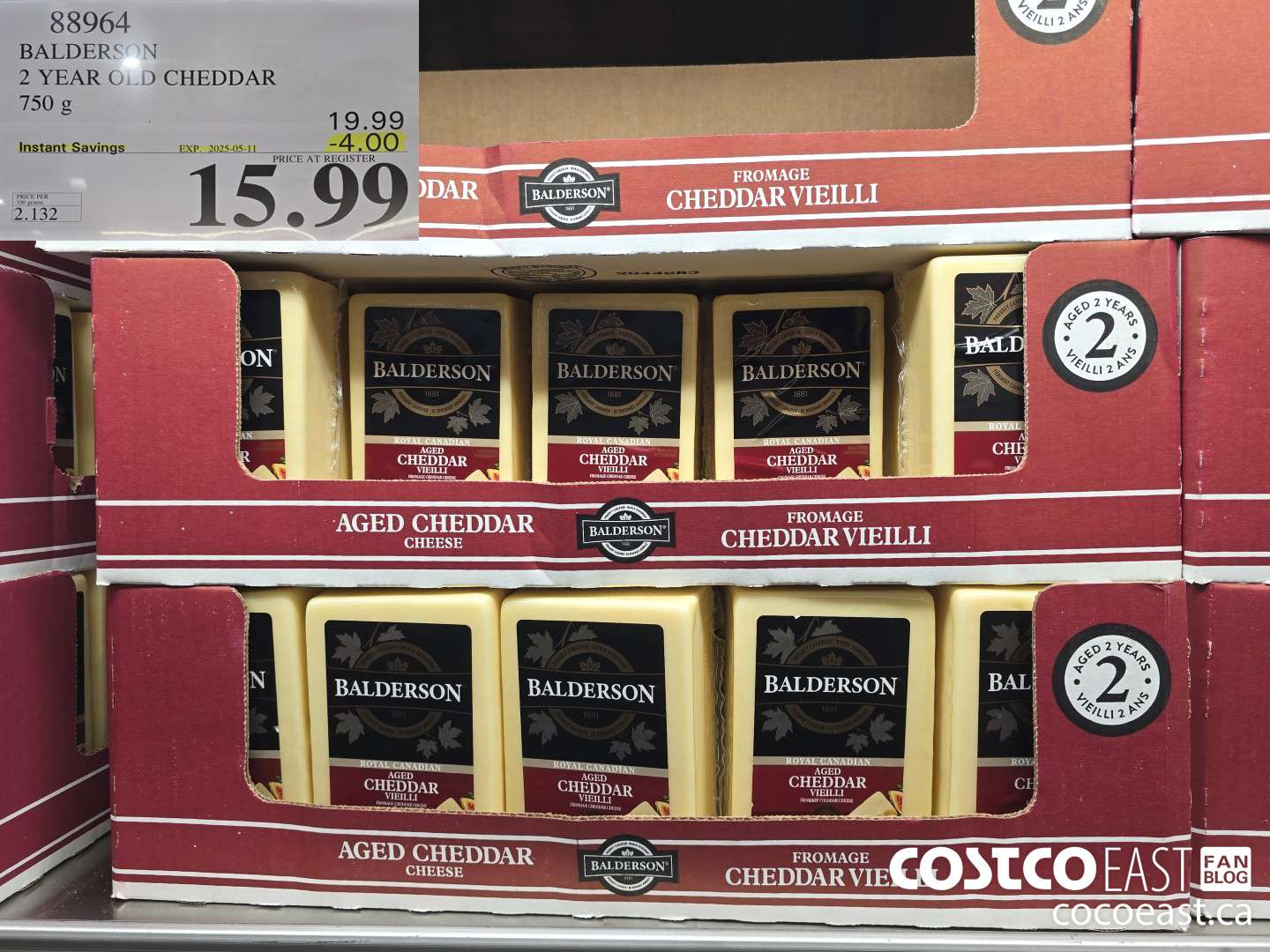 88964 BALDERSON 2 YEAR OLD CHEDDAR 750 g ($4.00 INSTANT SAVINGS EXPIRES ON 2025-05-11) $15.99