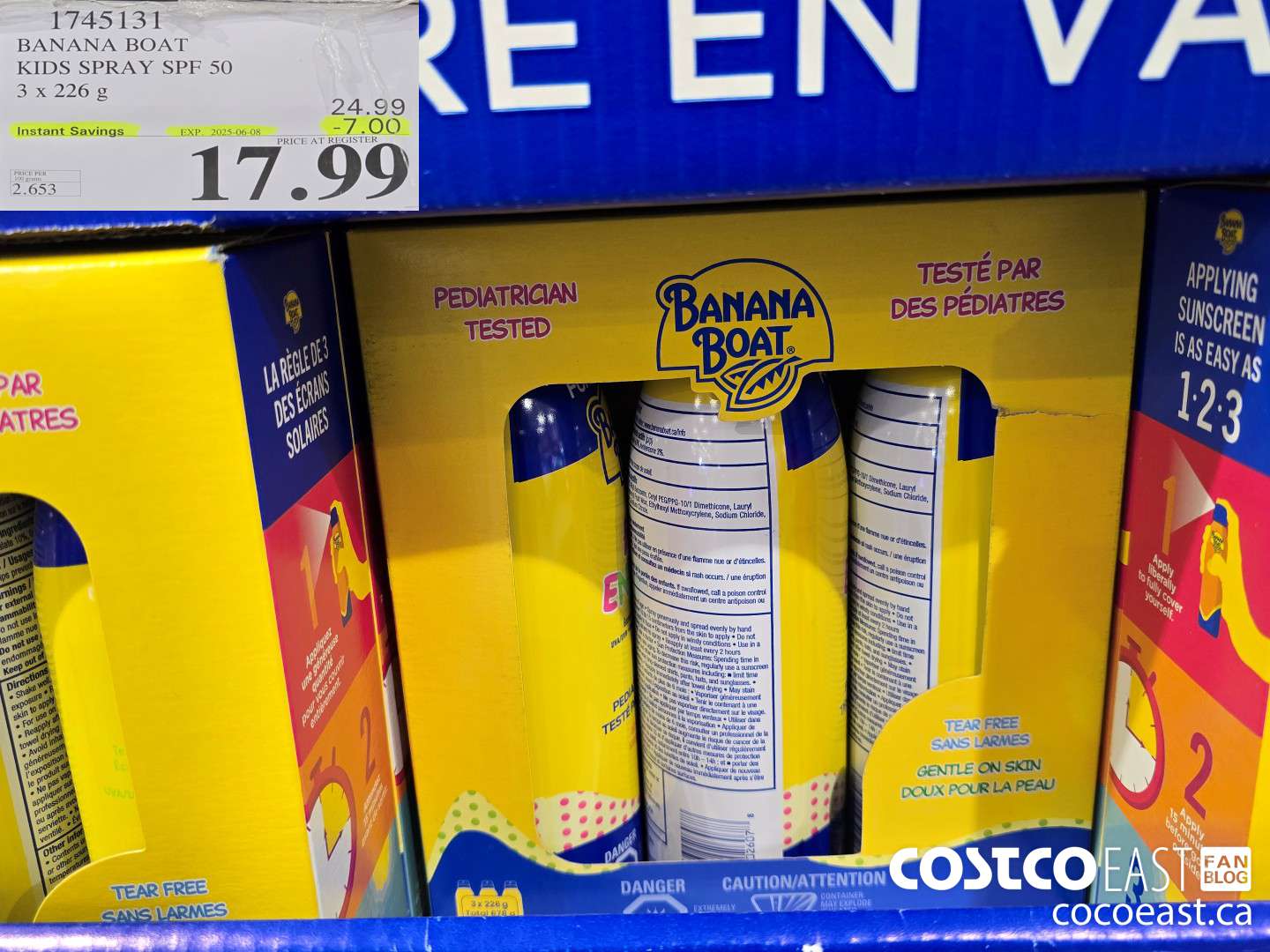 1745131 BANANA BOAT KIDS SPRAY SPF 50 3 X 226 G ($7.00 INSTANT SAVINGS EXPIRES ON 2025-06-08) $17.99