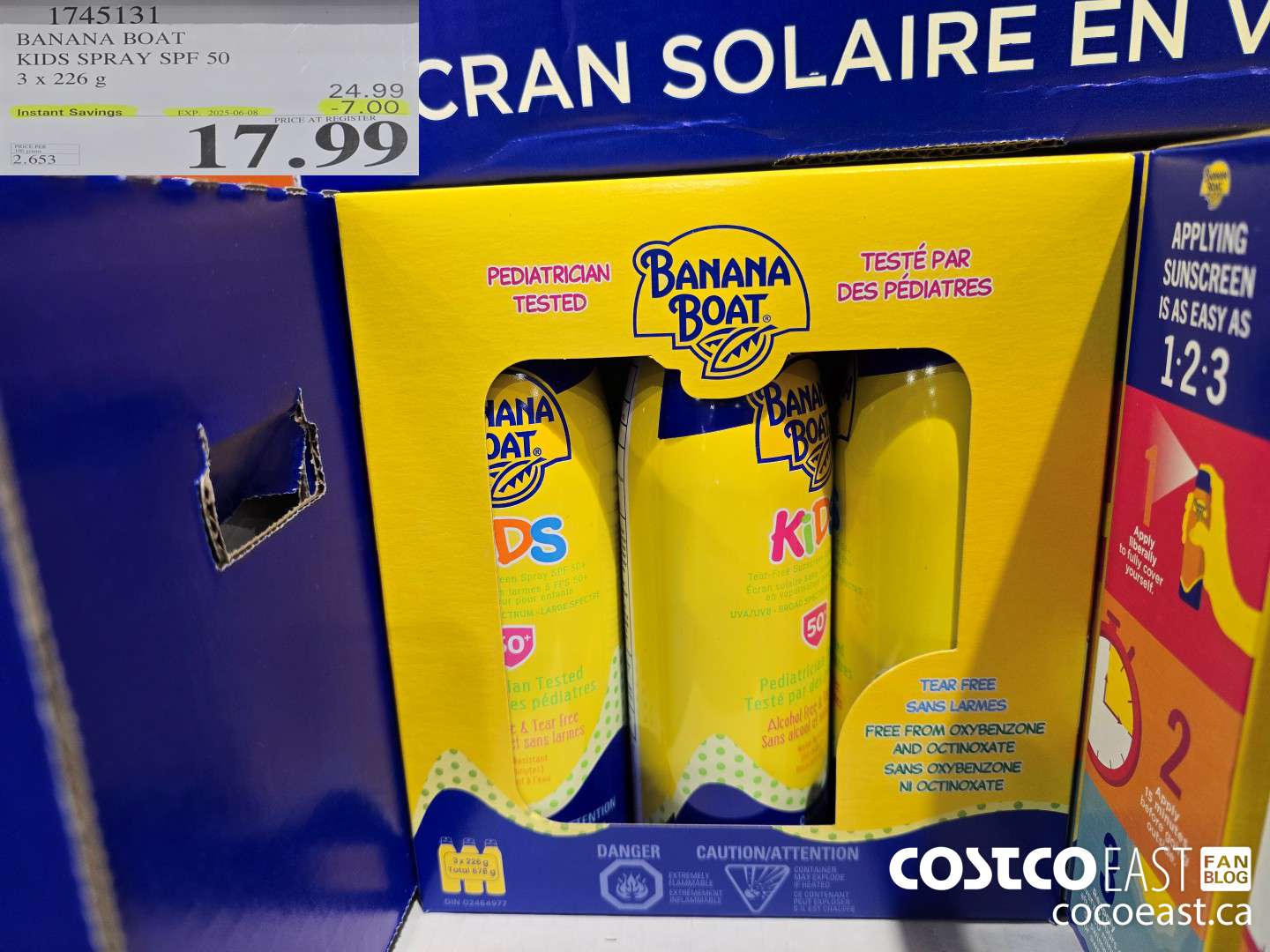 1745131 BANANA BOAT KIDS SPRAY SPF 50 3 X 226 G ($7.00 INSTANT SAVINGS EXPIRES ON 2025-06-08) $17.99