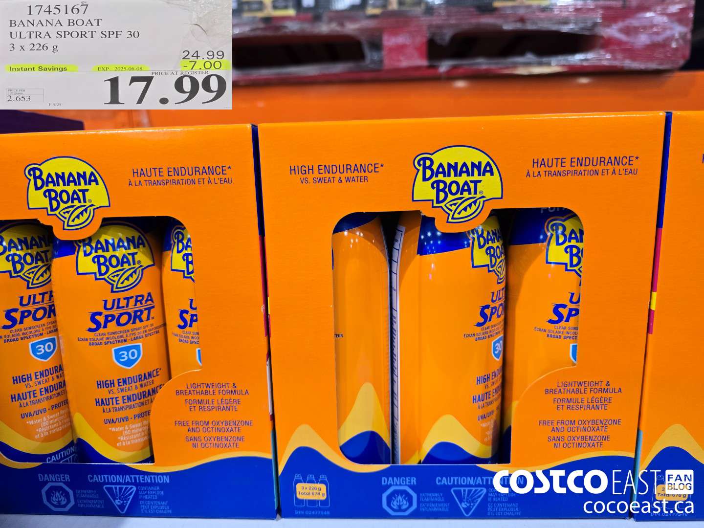 1745167 BANANA BOAT ULTRA SPORT SPF 30 3 X 226 G ($7.00 INSTANT SAVINGS EXPIRES ON 2025-06-08) $17.99