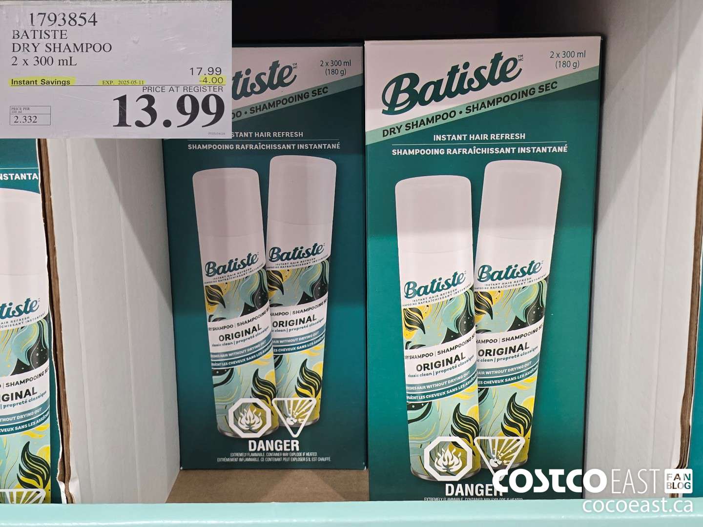1793854 BATISTE DRY SHAMPOO 2 x 300 mL ($4.00 INSTANT SAVINGS EXPIRES ON 2025-05-11) $13.99