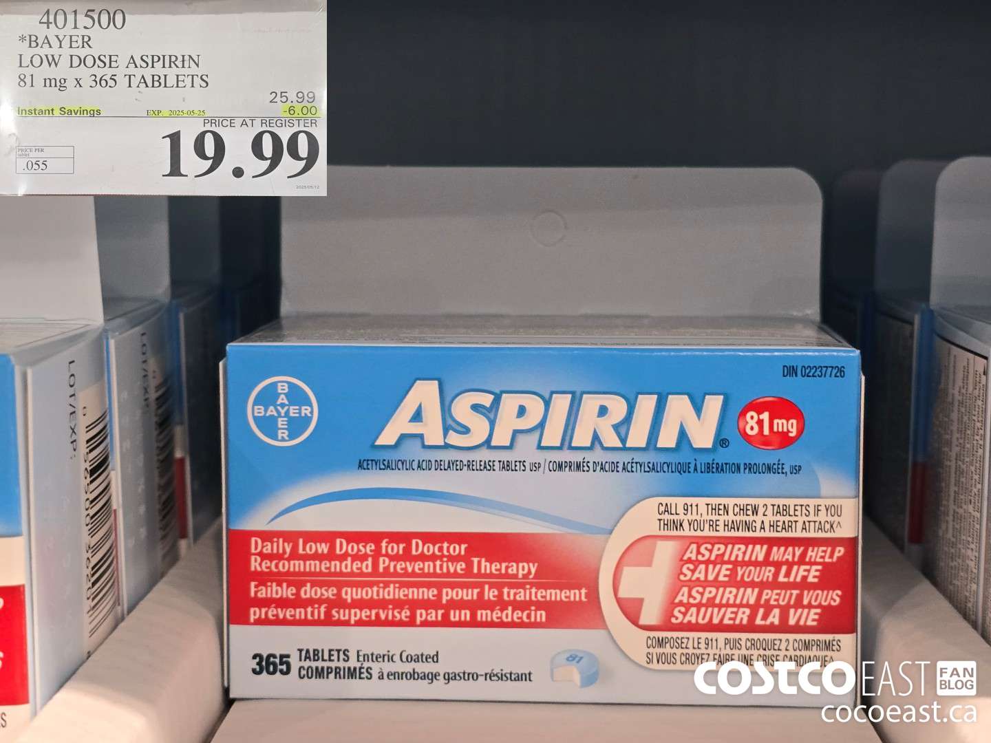401500 BAYER LOW DOSE ASPIRIN 81MG 365 TABLETS ($6.00 INSTANT SAVINGS EXPIRES ON 2025-05-25) $19.99