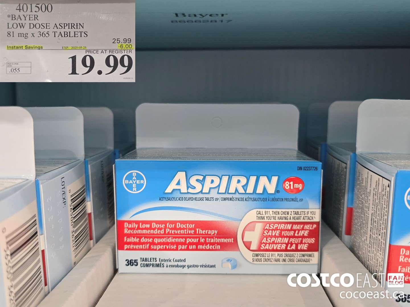 401500 BAYER LOW DOSE ASPIRIN 81MG 365 TABLETS ($6.00 INSTANT SAVINGS EXPIRES ON 2025-05-25) $19.99