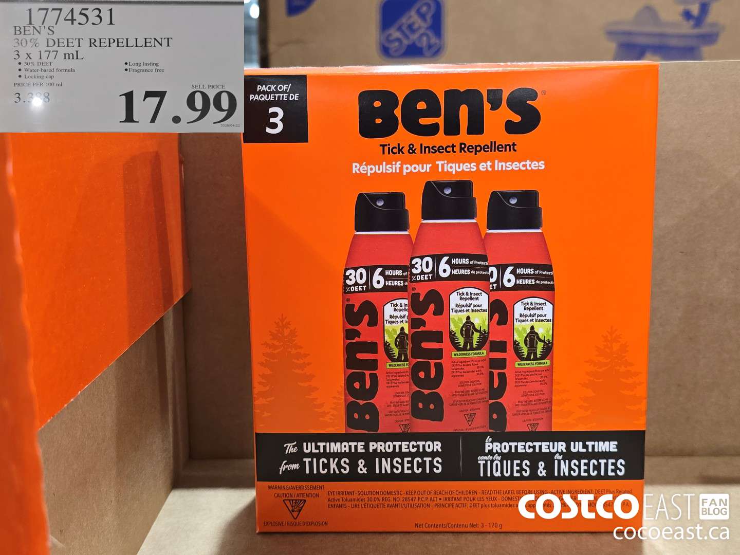 1774531 BEN'S 30% DEET REPELLENT 3 X 177 ML $17.99