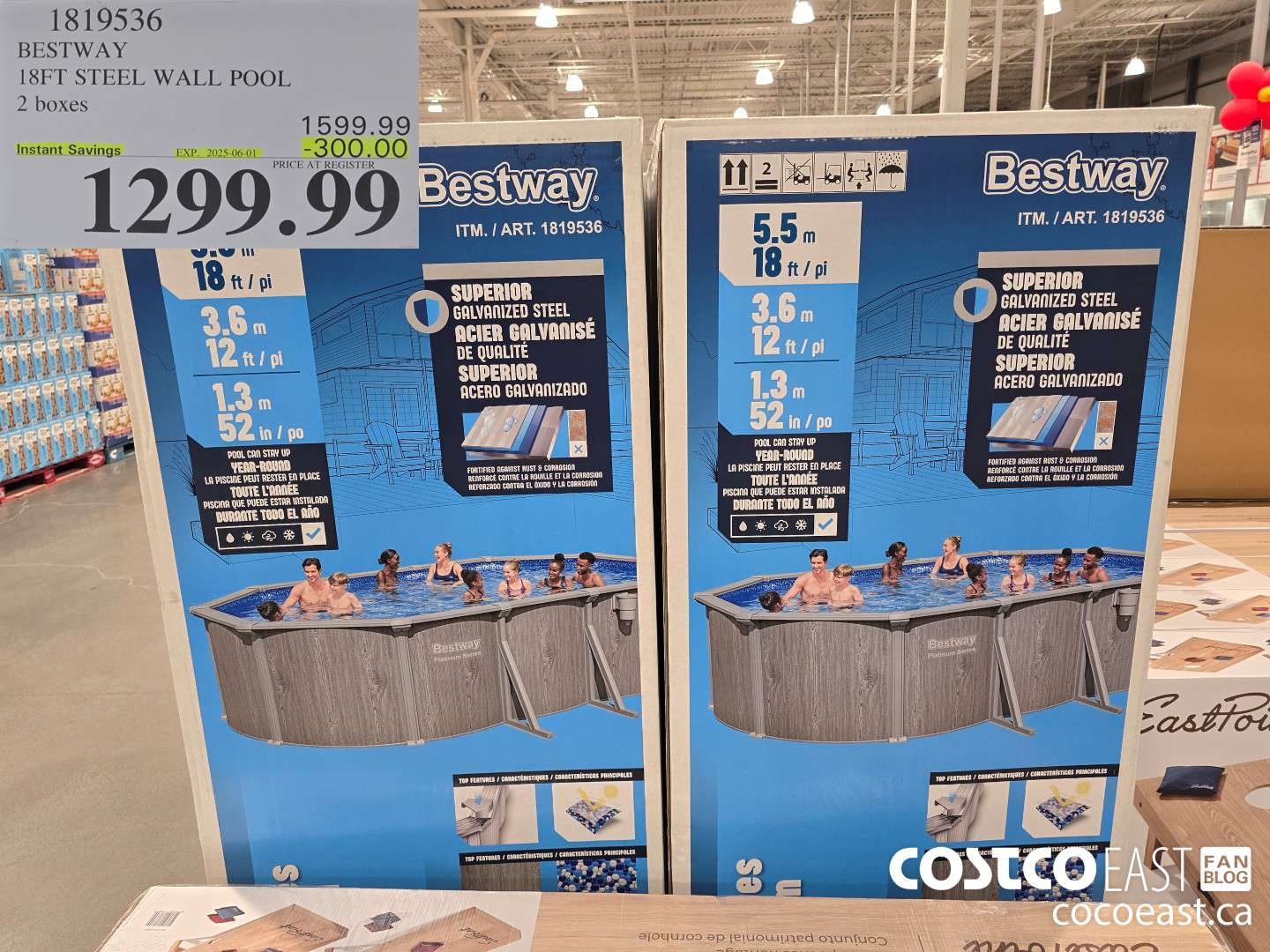 1819536 BESTWAY OVAL STEEL WALL POOL 18FT 2 BOXES ($300.00 INSTANT SAVINGS EXPIRES ON 2025-06-01) $1299.99