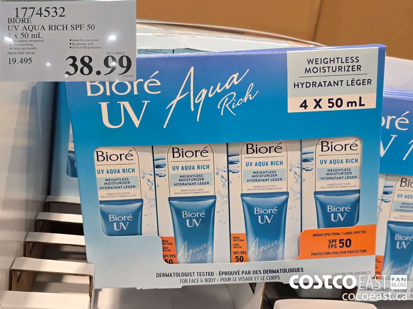 1774532 BIORE UV AQUA RICH SPF 50 4 x 50 ML $38.99