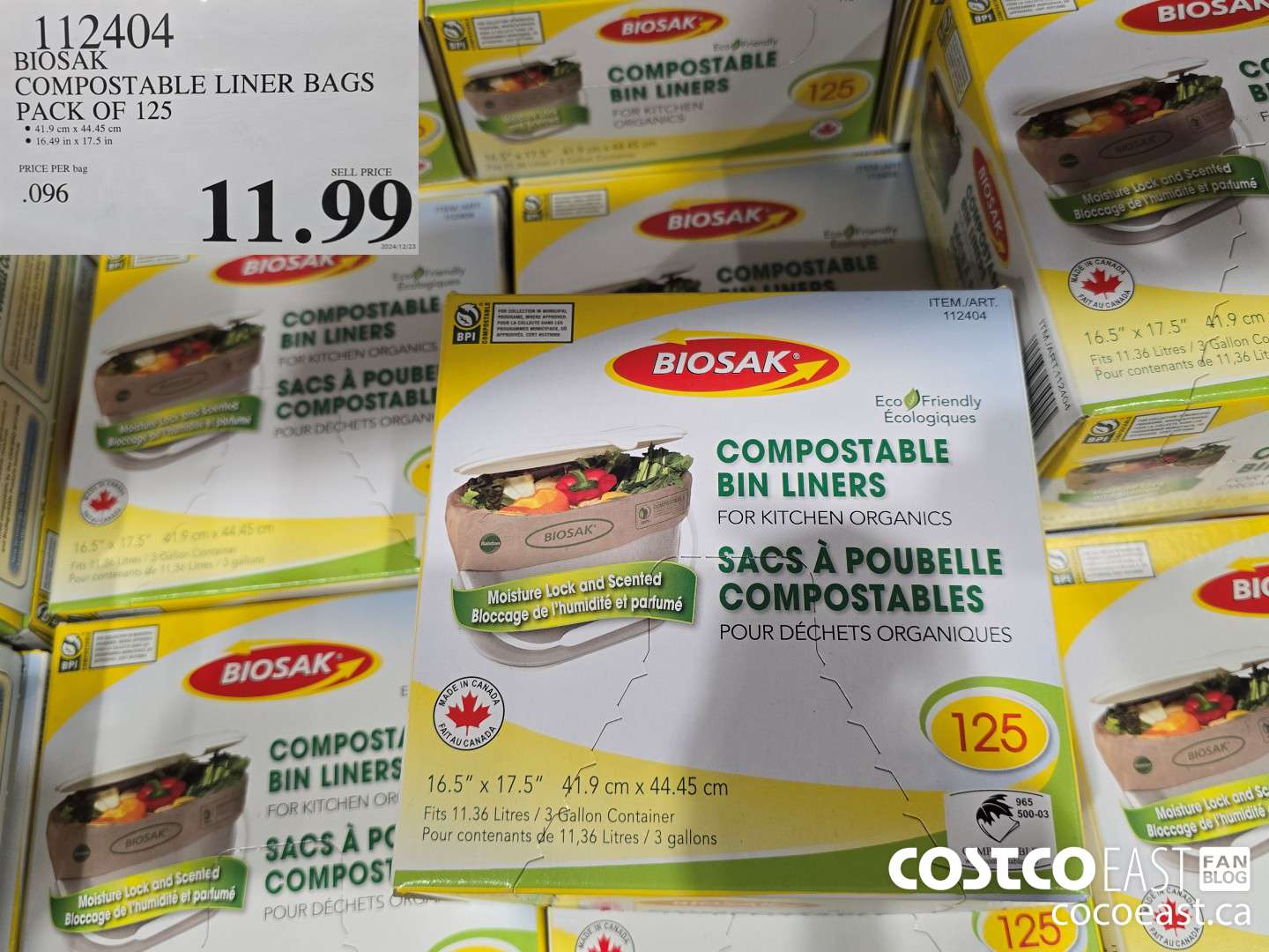 112404 BIOSAK COMPOSTABLE LINER BAGS PACK OF 125 $11.99