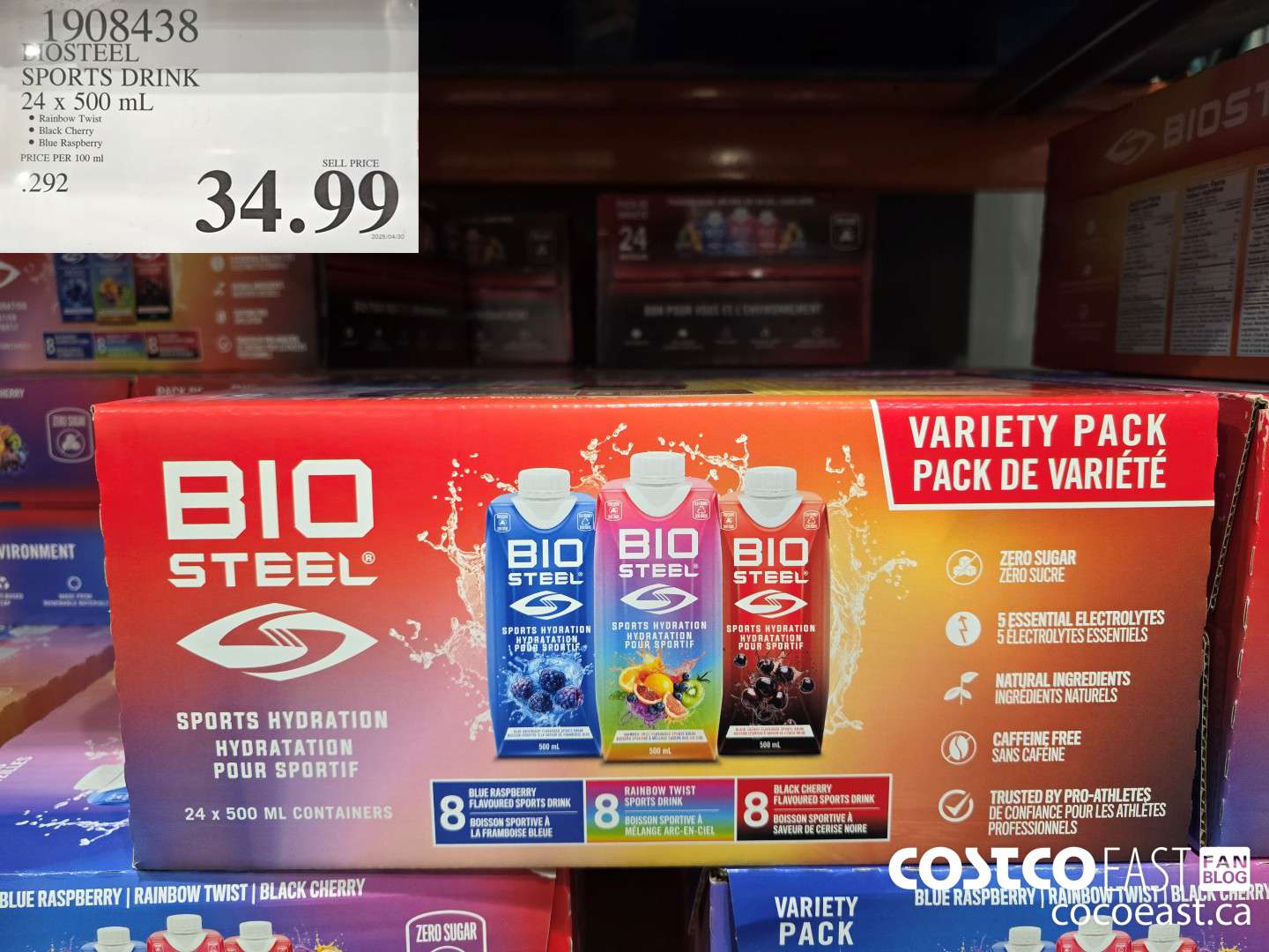 1908438 BIOSTEEL SPORTS DRINK 24 x 500 mL $34.99