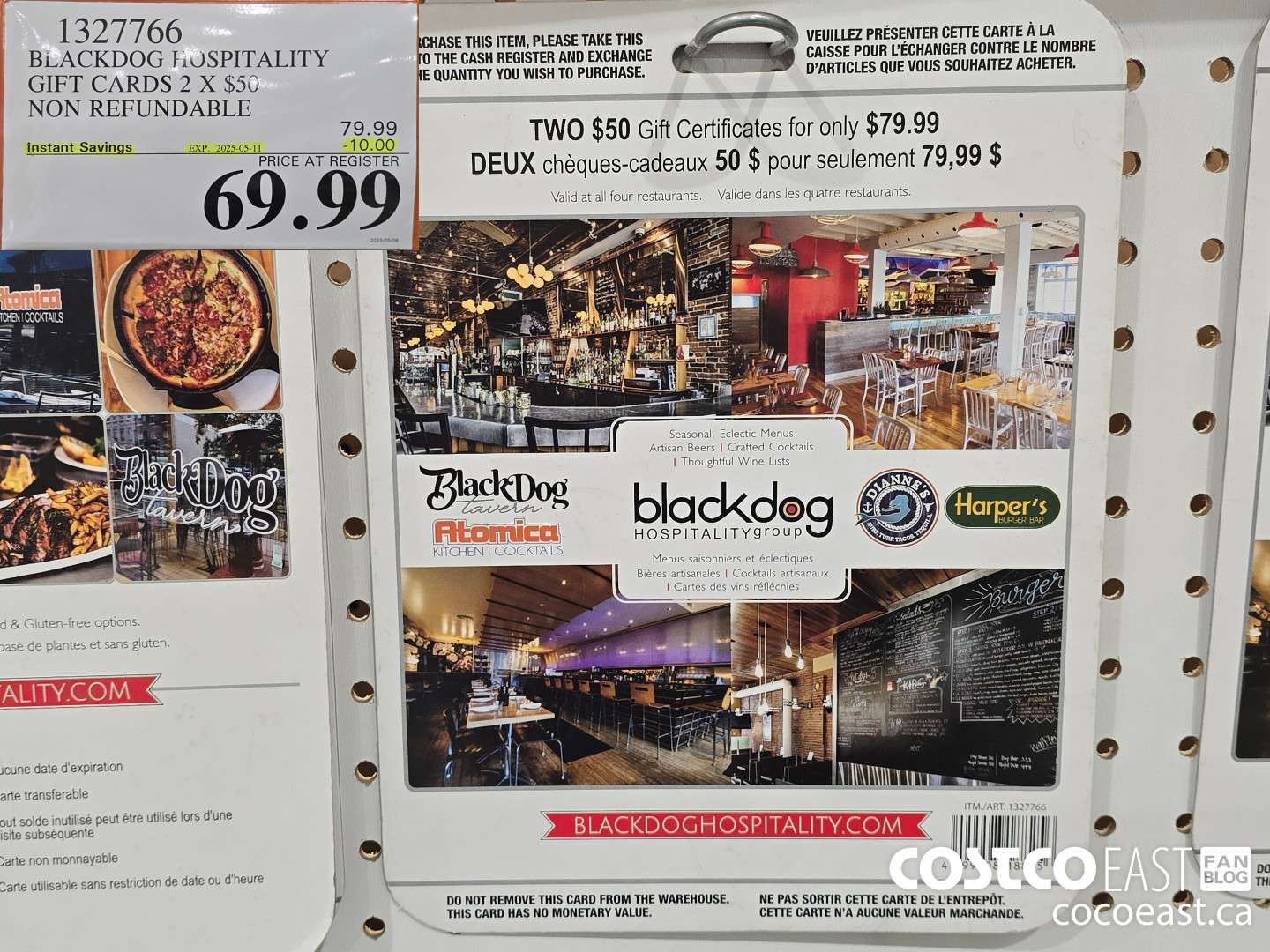 1327766 BLACKDOG HOSPITALITY GIFT CERTIFICATES 2 X $50 NON-REFUNDABLE ($10.00 INSTANT SAVINGS EXPIRES ON 2025-05-11) $69.99