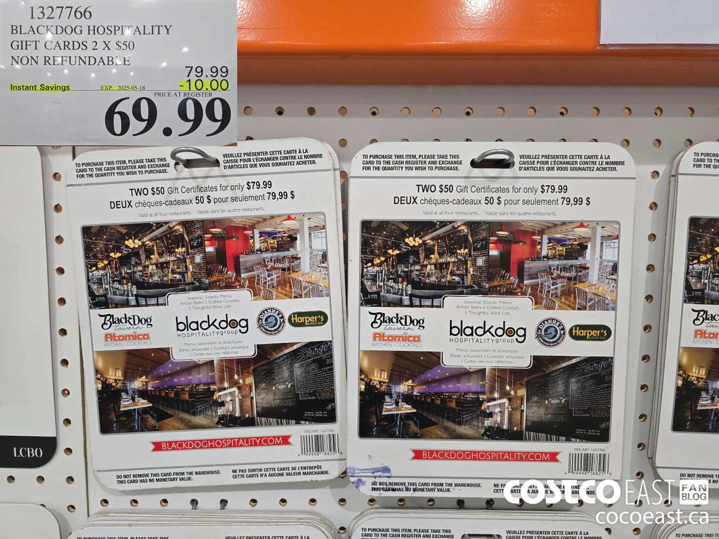 1327766 BLACKDOG HOSPITALITY GIFT CERTIFICATES 2 X $50 NON-REFUNDABLE ($10.00 INSTANT SAVINGS EXPIRES ON 2025-05-18) $69.99