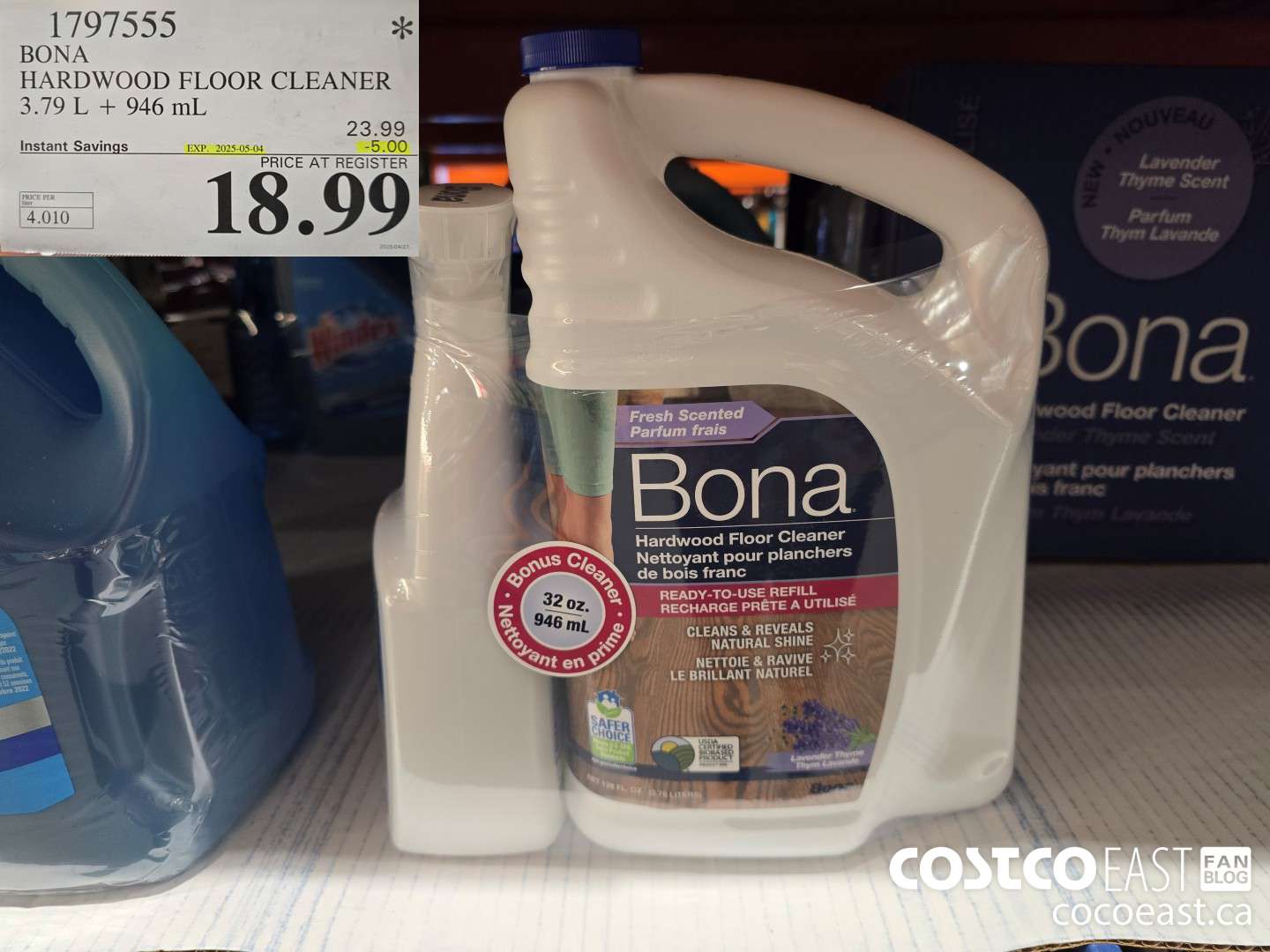 1797555 BONA HARDWOOD FLOOR CLEANER 3.79 L + 946 mL ($5.00 INSTANT SAVINGS EXPIRES ON 2025-05-04) $18.99