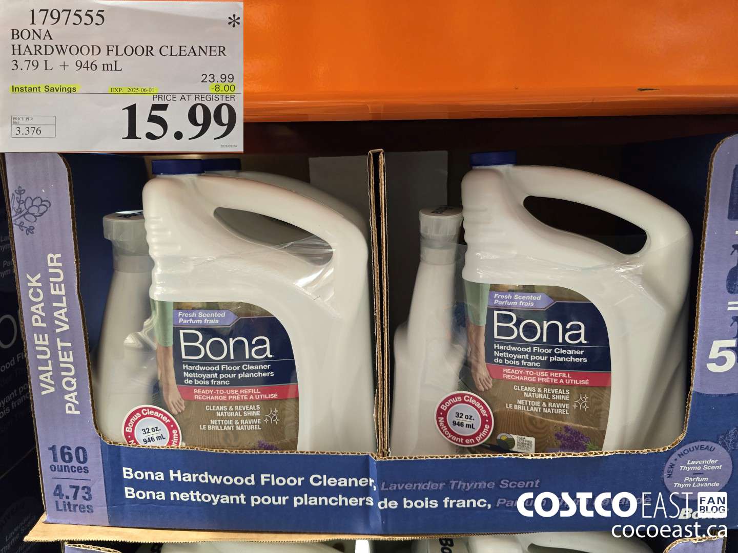1797555 BONA HARDWOOD FLOOR CLEANER 3.79 L + 946 mL ($8.00 INSTANT SAVINGS EXPIRES ON 2025-06-01) $15.99