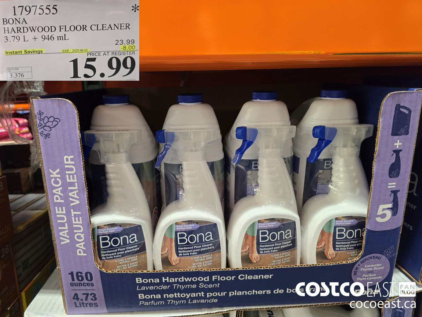 1797555 BONA HARDWOOD FLOOR CLEANER 3.79 L + 946 mL ($8.00 INSTANT SAVINGS EXPIRES ON 2025-06-01) $15.99