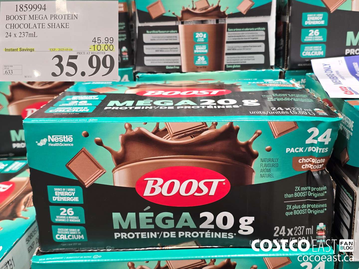 1859994 BOOST MEGA PROTEIN CHOCOLATE SHAKE 24 x 237mL ($10.00 INSTANT SAVINGS EXPIRES ON 2025-05-04) $35.99