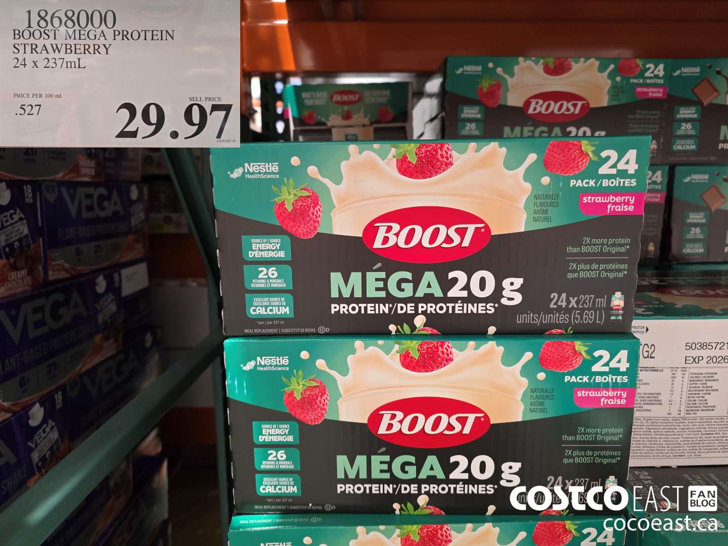 1868000 BOOST MEGA PROTEIN STRAWBERRY 24 x 237mL $29.97