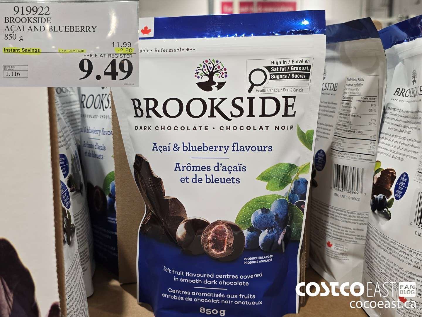 919922 BROOKSIDE ACAI AND BLUEBERRY 850 G ($2.50 INSTANT SAVINGS EXPIRES ON 2025-06-01) $9.49