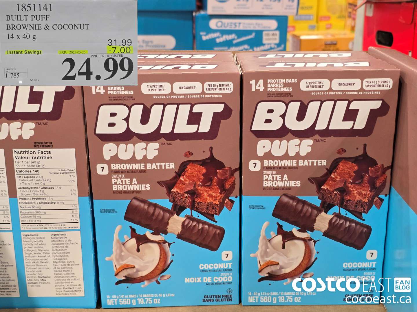 1851141 BUILT PUFF BAR BROWNIE & COCONUT 14 x 40 G ($7.00 INSTANT SAVINGS EXPIRES ON 2025-05-25) $24.99