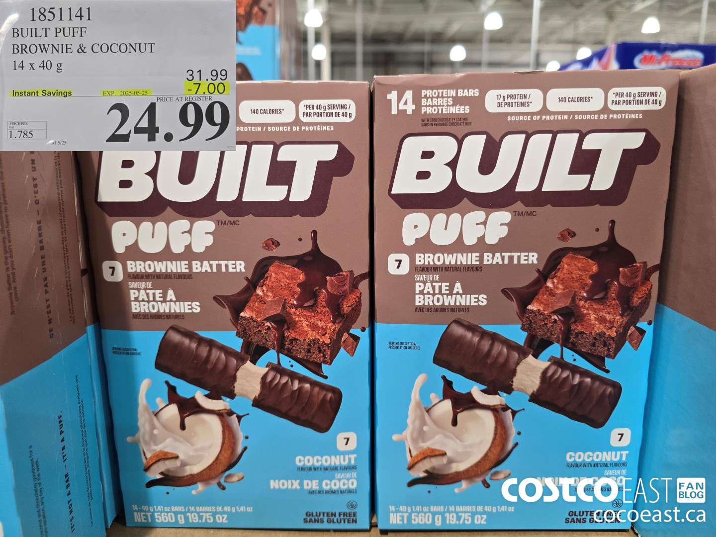 1851141 BUILT PUFF BAR BROWNIE & COCONUT 14 x 40 G ($7.00 INSTANT SAVINGS EXPIRES ON 2025-05-25) $24.99