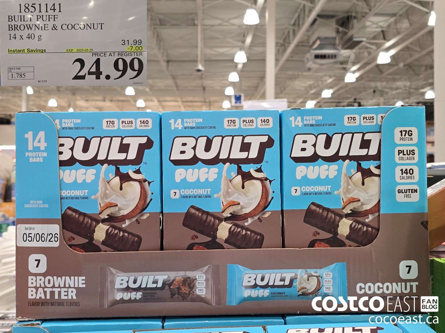 1851141 BUILT PUFF BAR BROWNIE & COCONUT 14 x 40 G ($7.00 INSTANT SAVINGS EXPIRES ON 2025-05-25) $24.99