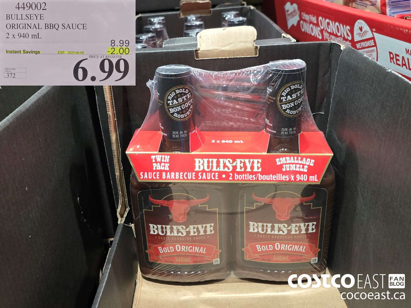 449002 BULLSEYE ORIGINAL BBQ SAUCE 2 X 940 ML ($2.00 INSTANT SAVINGS EXPIRES ON 2025-06-08) $6.99