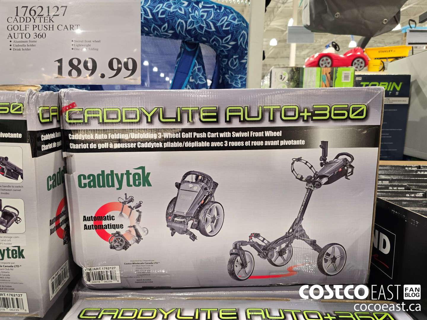 1762127 CADDYTEK GOLF PUSH CART AUTO 360 $189.99