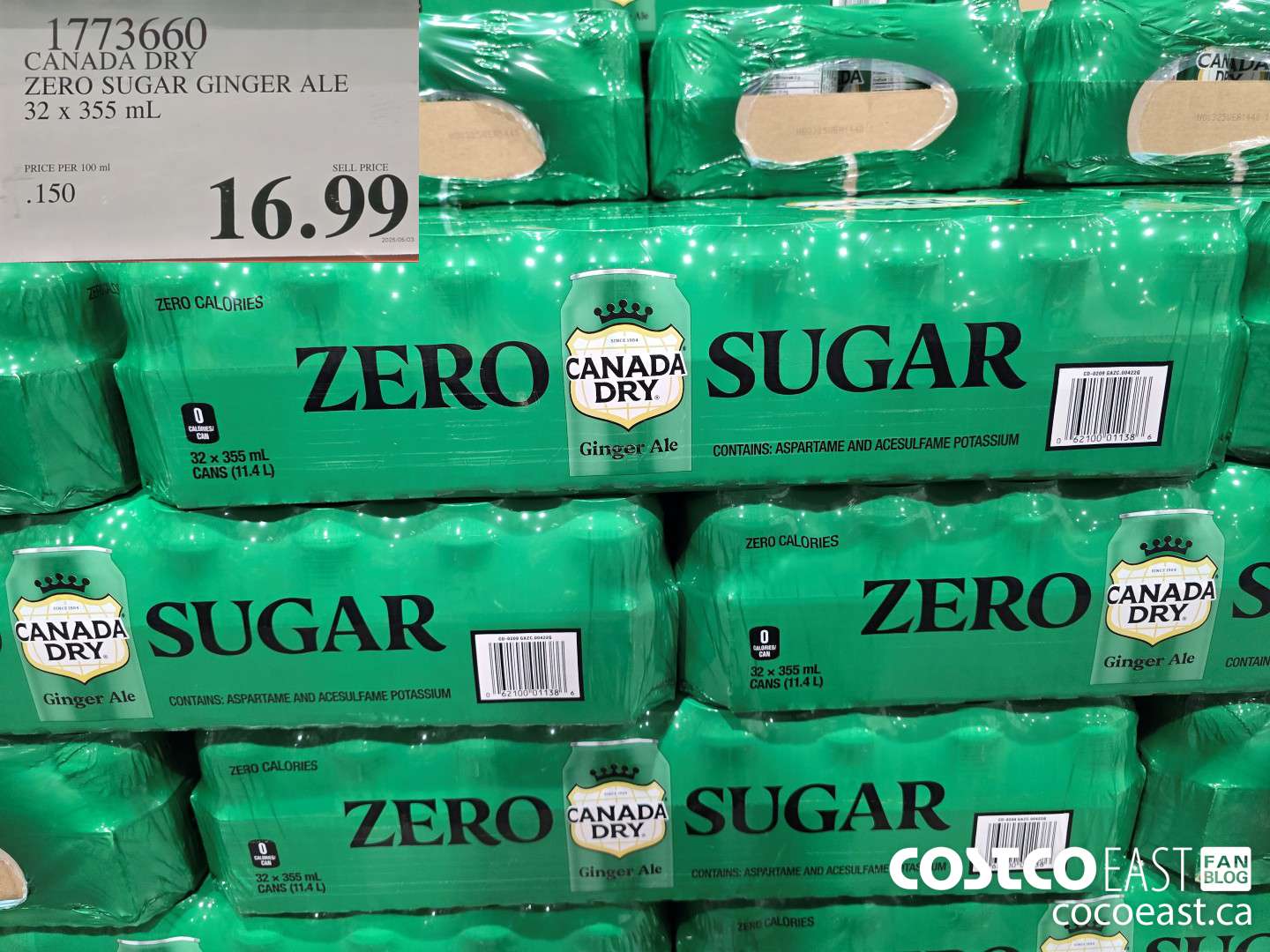 1773660 CANADA DRY ZERO SUGAR GINGER ALE 32 X 355 ML $16.99