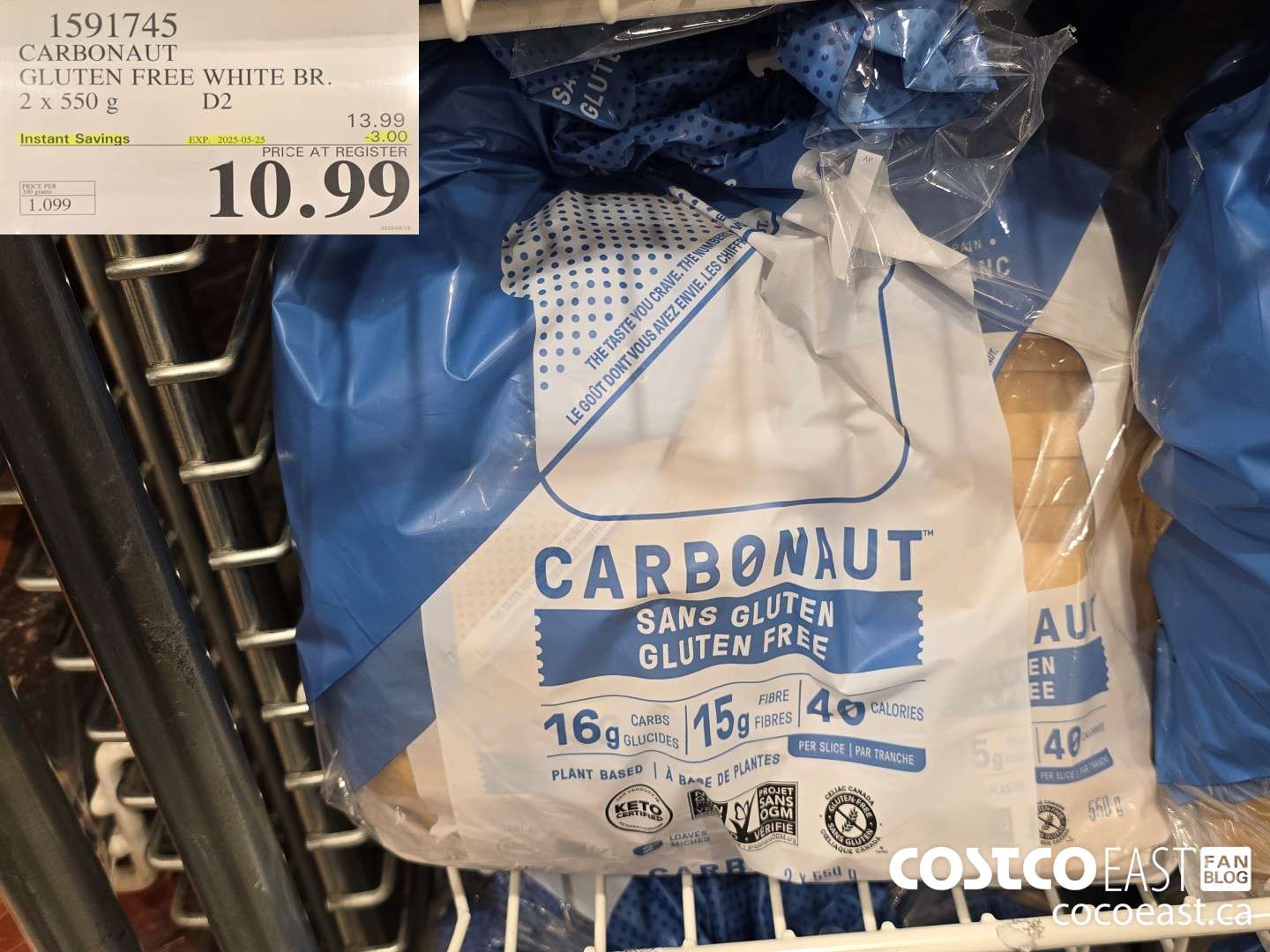 1591745 CARBONAUT GLUTEN FREE WHITE BR. 2 x 550 g ($3.00 INSTANT SAVINGS EXPIRES ON 2025-05-25) $10.99