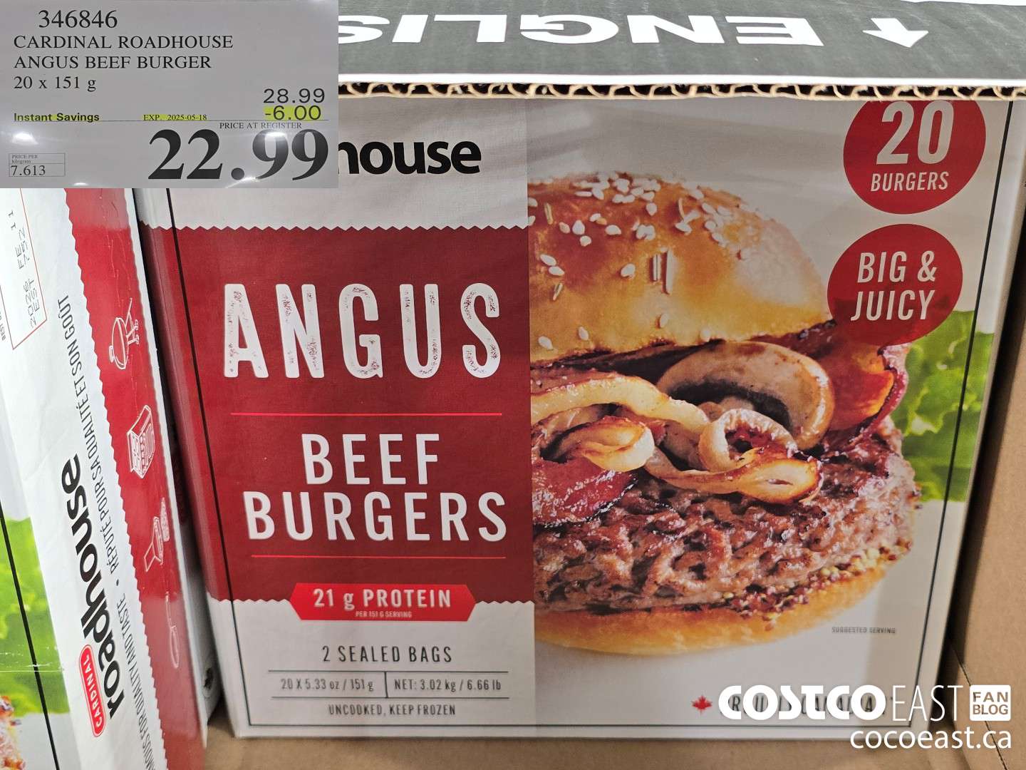 346846 CARDINAL ROADHOUSE ANGUS BEEF BURGER 20 X 151 G ($6.00 INSTANT SAVINGS EXPIRES ON 2025-05-18) $22.99