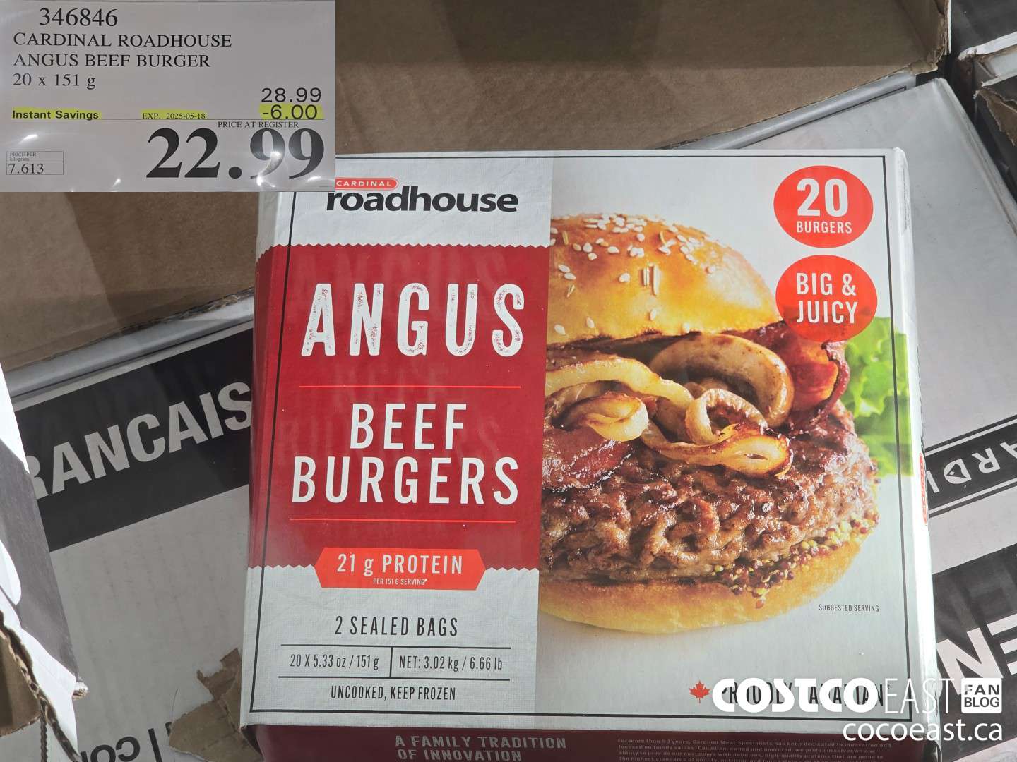 346846 CARDINAL ROADHOUSE ANGUS BEEF BURGER 20 X 151 G ($6.00 INSTANT SAVINGS EXPIRES ON 2025-05-18) $22.99