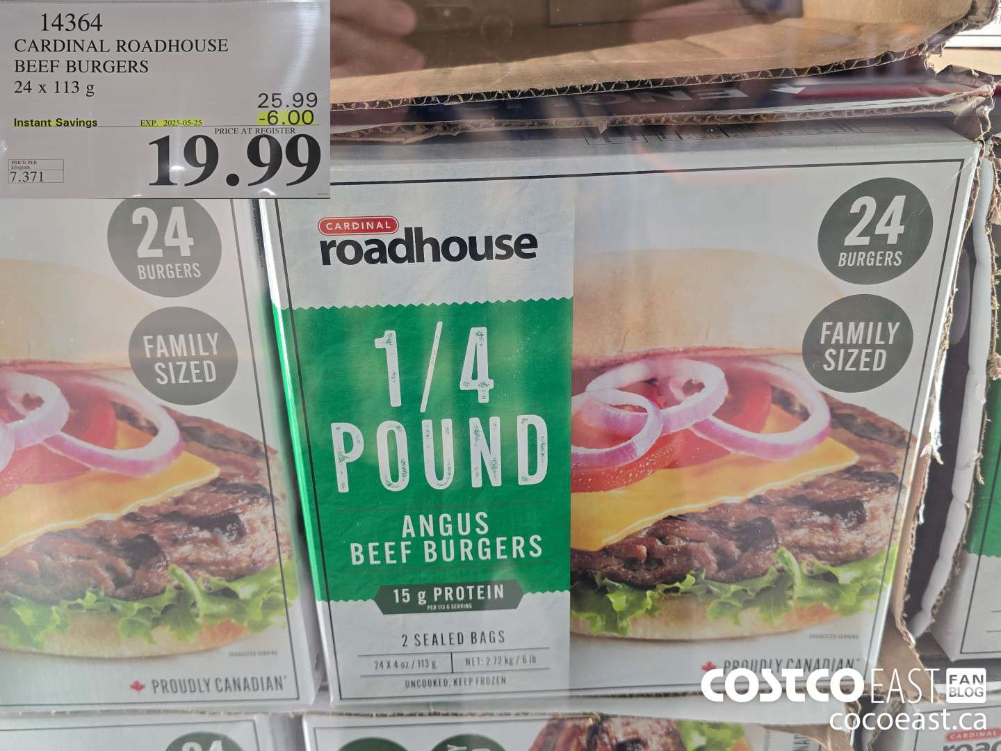 14364 CARDINAL ROADHOUSE BEEF BURGERS 24 X 113 G ($6.00 INSTANT SAVINGS EXPIRES ON 2025-05-25) $19.99