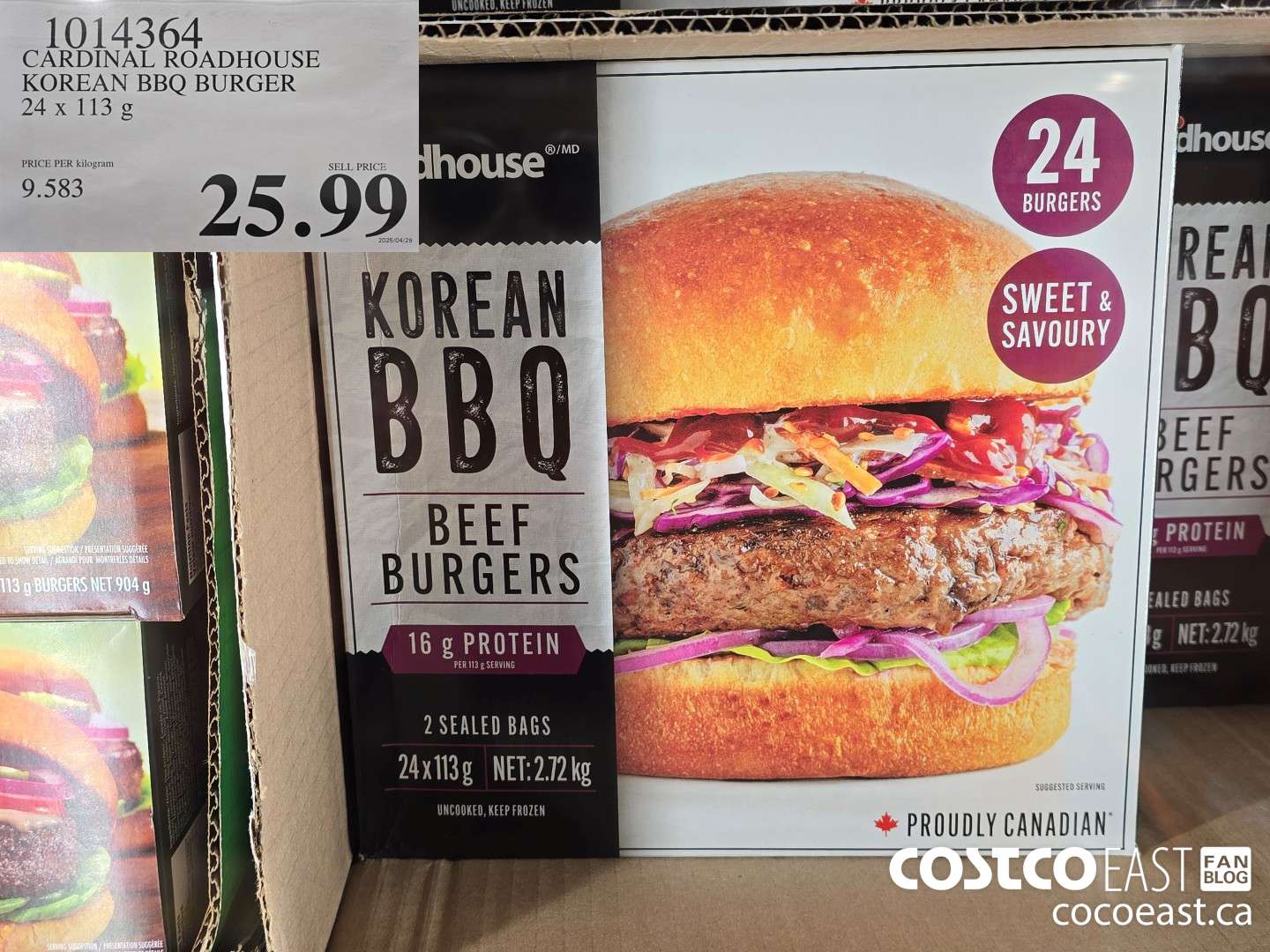 1014364 CARDINAL ROADHOUSE KOREAN BBO BURGER 24 x 113 G $25.99
