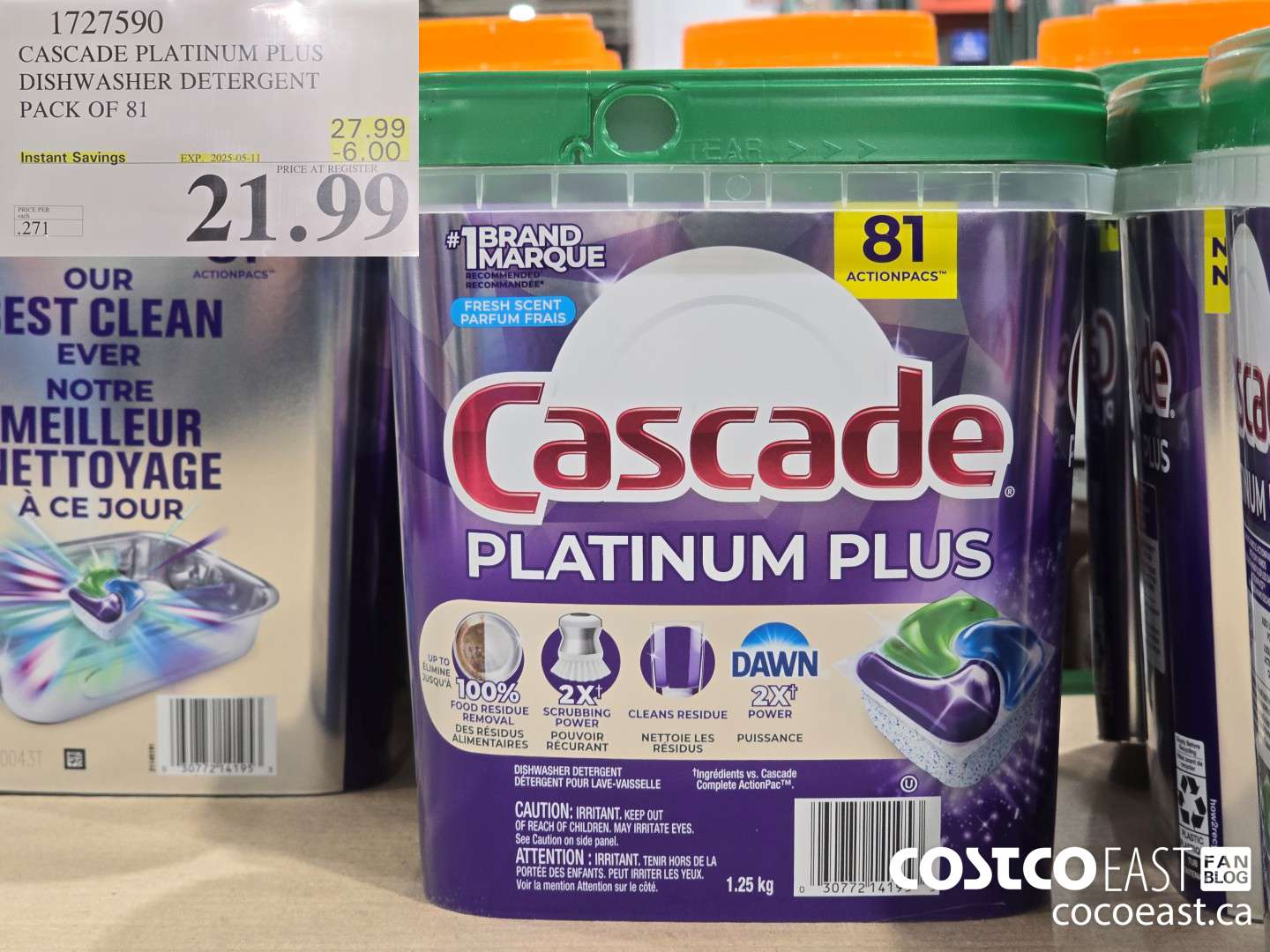 1727590 CASCADE PLATINUM PLUS DISHWASHER DETERGENT PACK OF 81 ($6.00 INSTANT SAVINGS EXPIRES ON 2025-05-11) $21.99