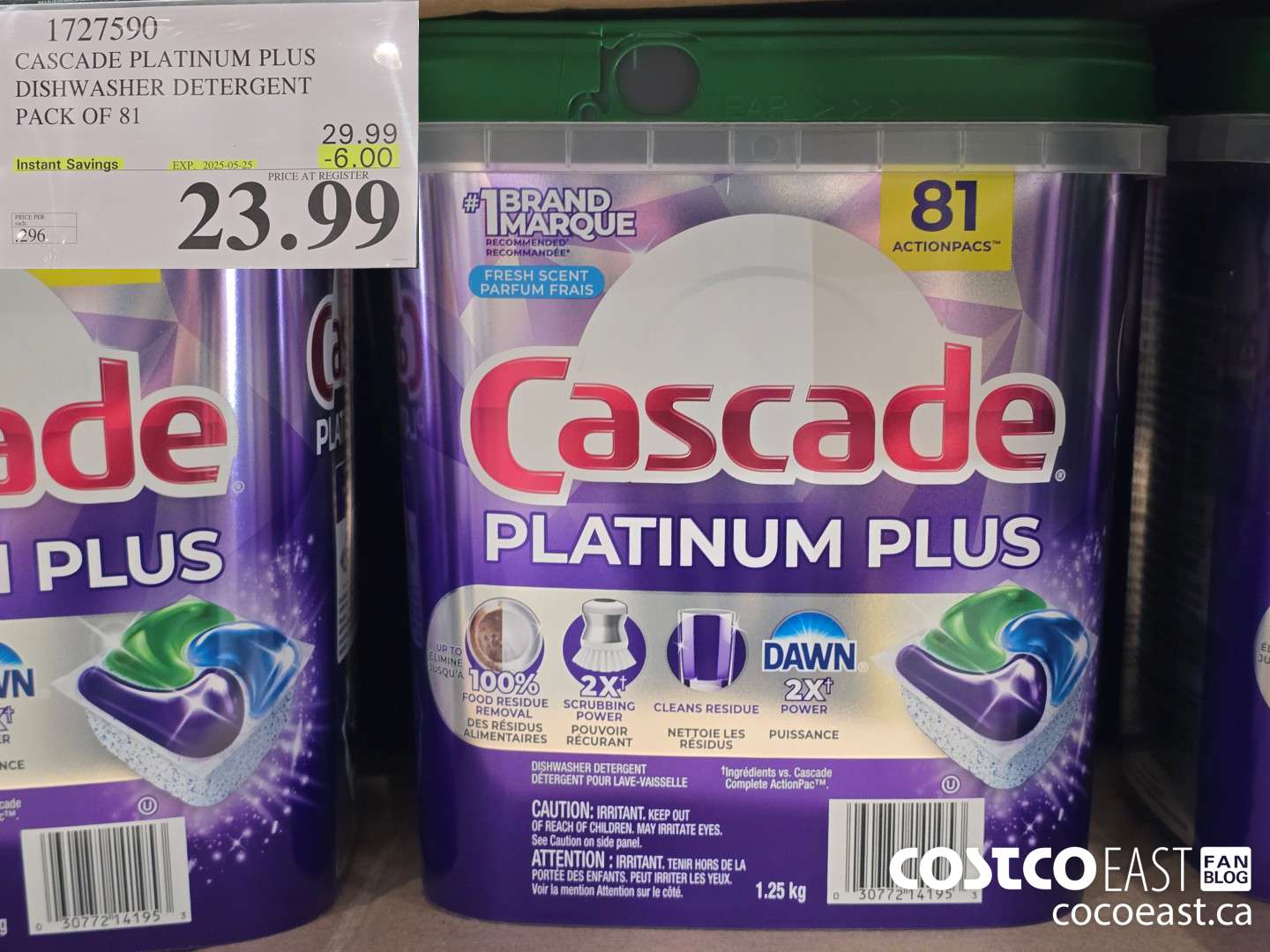1727590 CASCADE PLATINUM PLUS DISHWASHER DETERGENT PACK OF 81 ($6.00 INSTANT SAVINGS EXPIRES ON 2025-05-25) $23.99