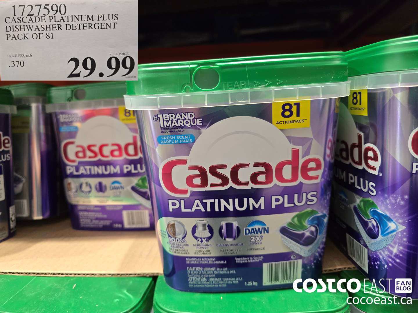 1727590 CASCADE PLATINUM PLUS DISHWASHER DETERGENT PACK OF 81 $29.99